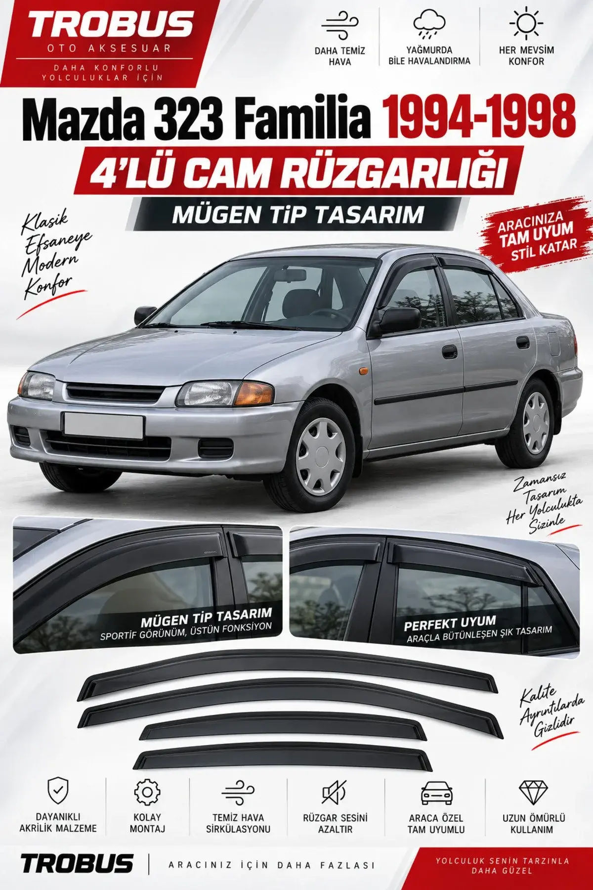 Mazda 323 Sedan (1990-1997) Cam Rüzgarlığı 4'lü (1)