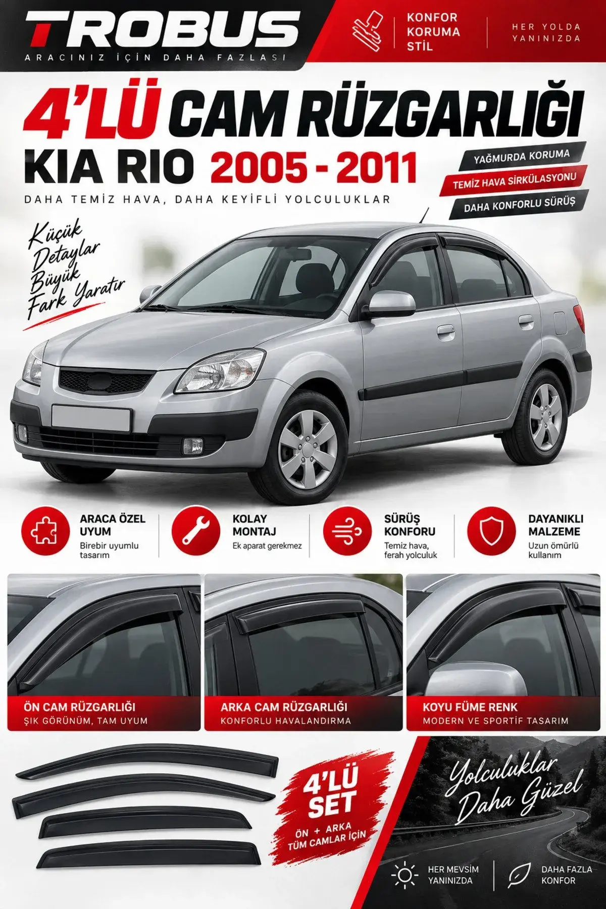 Kia Rio HB (2005-2011) Cam Rüzgarlığı 4'lü (1)