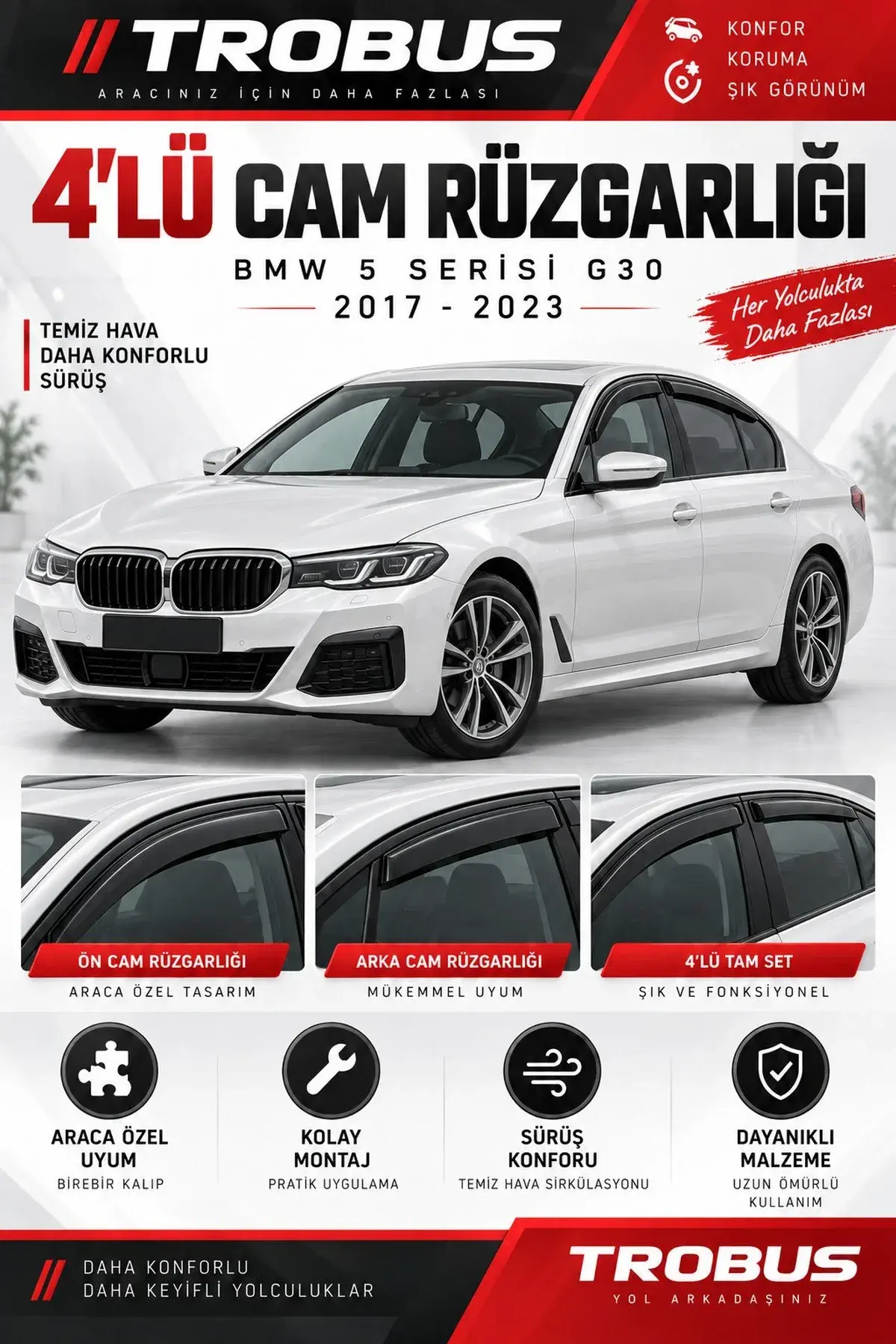BMW 5 Serisi G30 / M5 F90 Sedan (2017-2023) Cam Rüzgarlığı 4'lü (1)