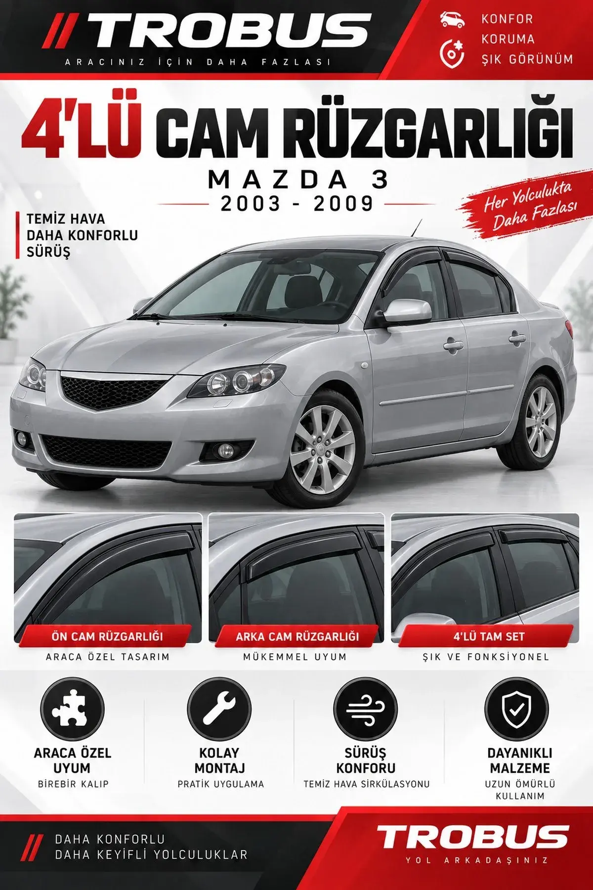 Mazda 3 HB BK Kasa (2003-2009) Cam Rüzgarlığı 4'lü (1)