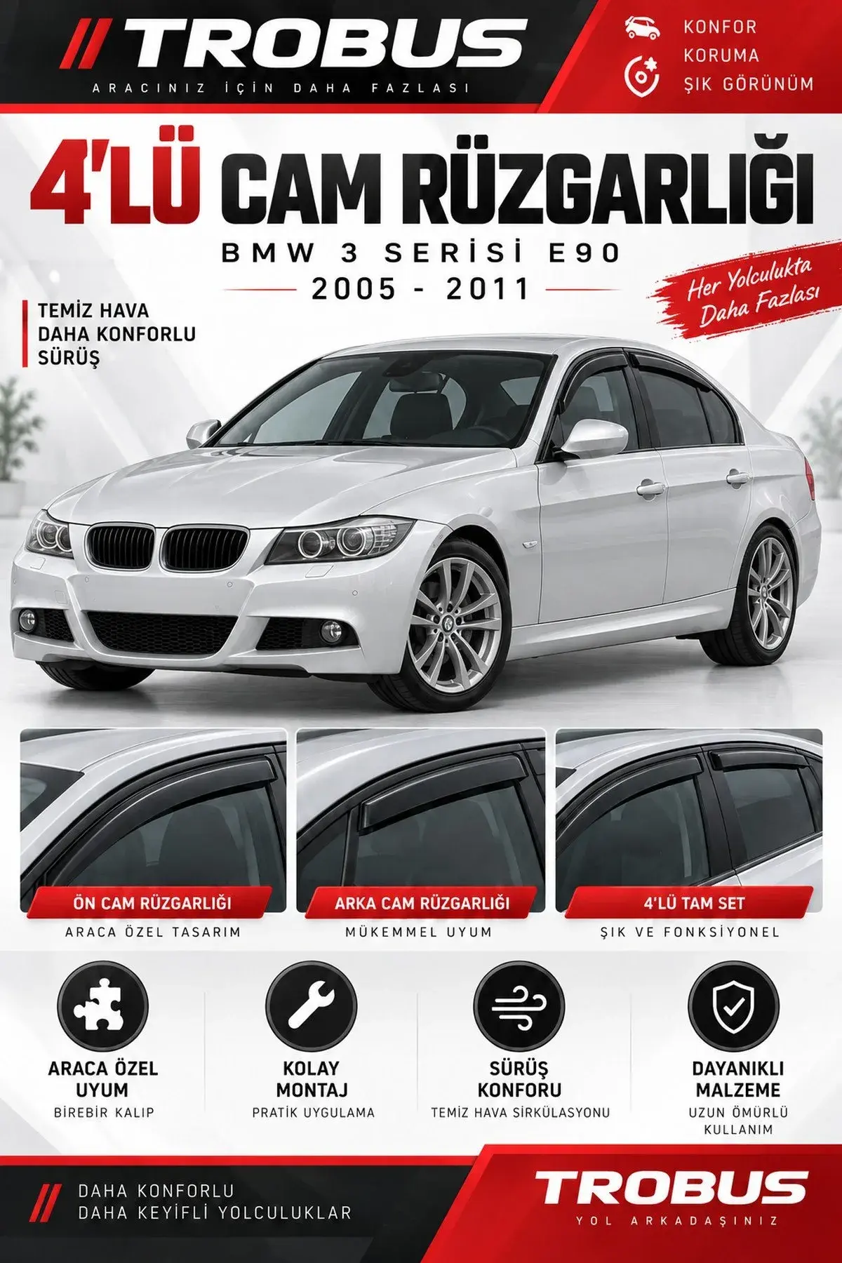 BMW 3 Serisi E90 Sedan (2005-2012) Cam Rüzgarlığı 4'lü (1)