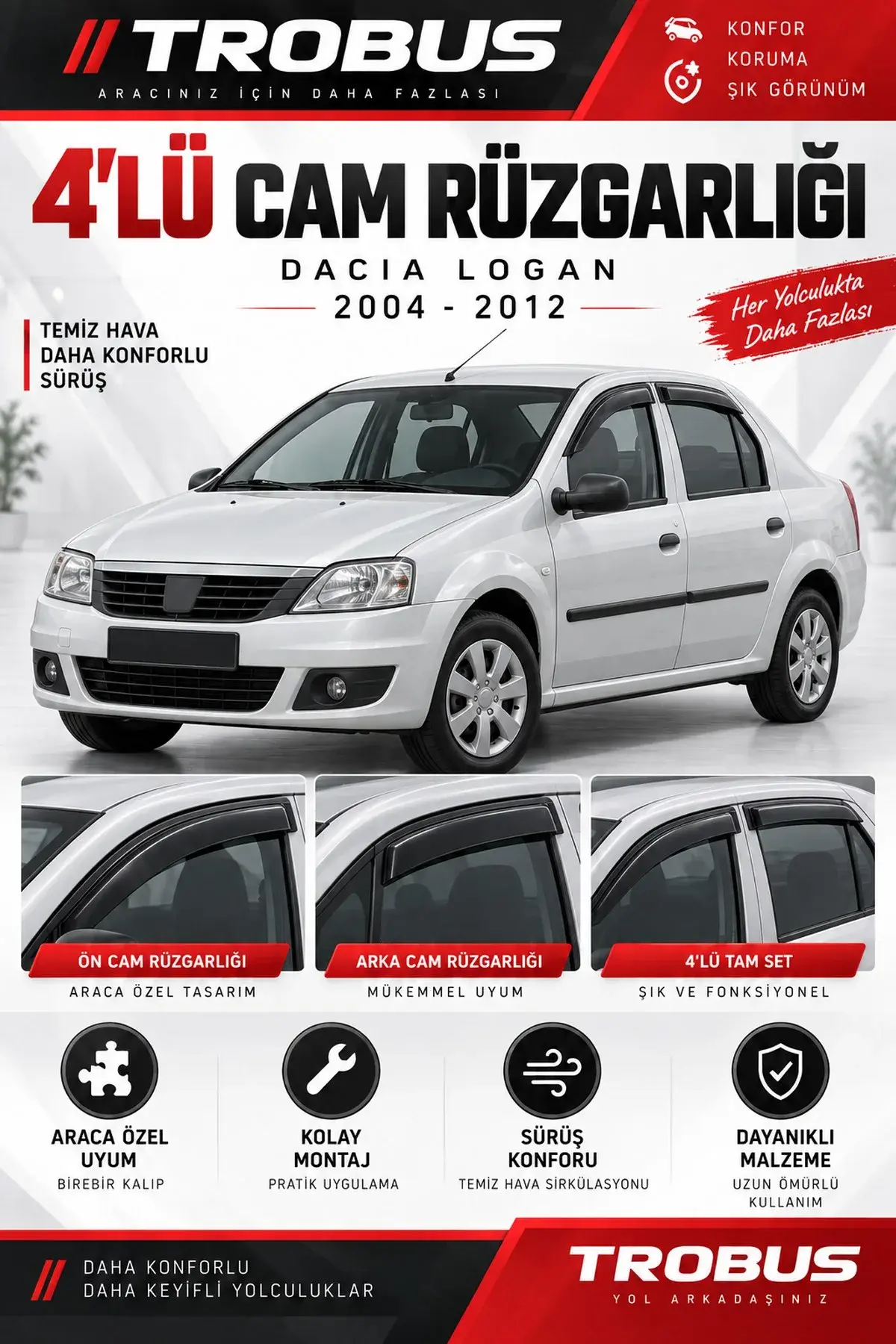 Dacia Logan 1. Nesil Sedan (2004-2012) Cam Rüzgarlığı 4'lü (1)