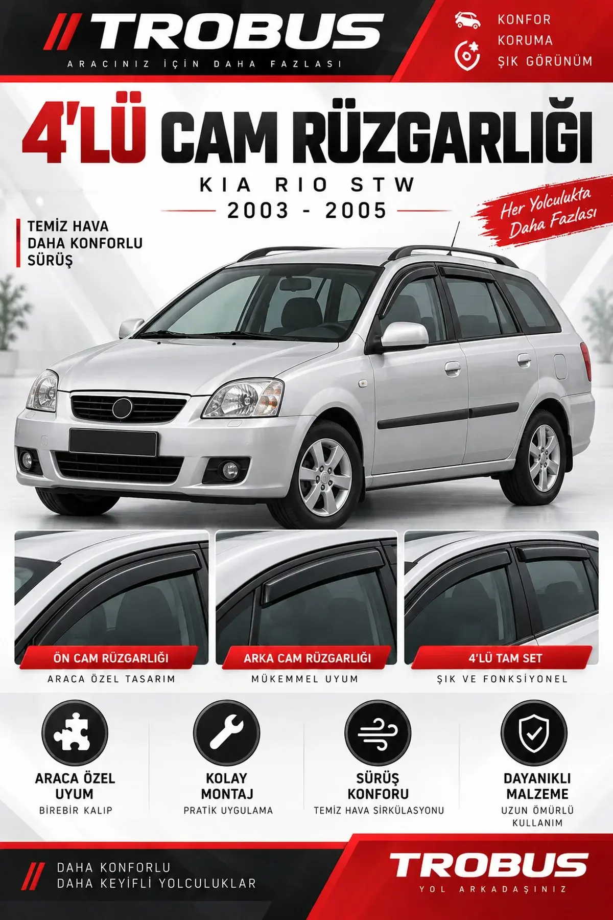 Kia Rio STW (2003-2005) Cam Rüzgarlığı 4'lü (1)