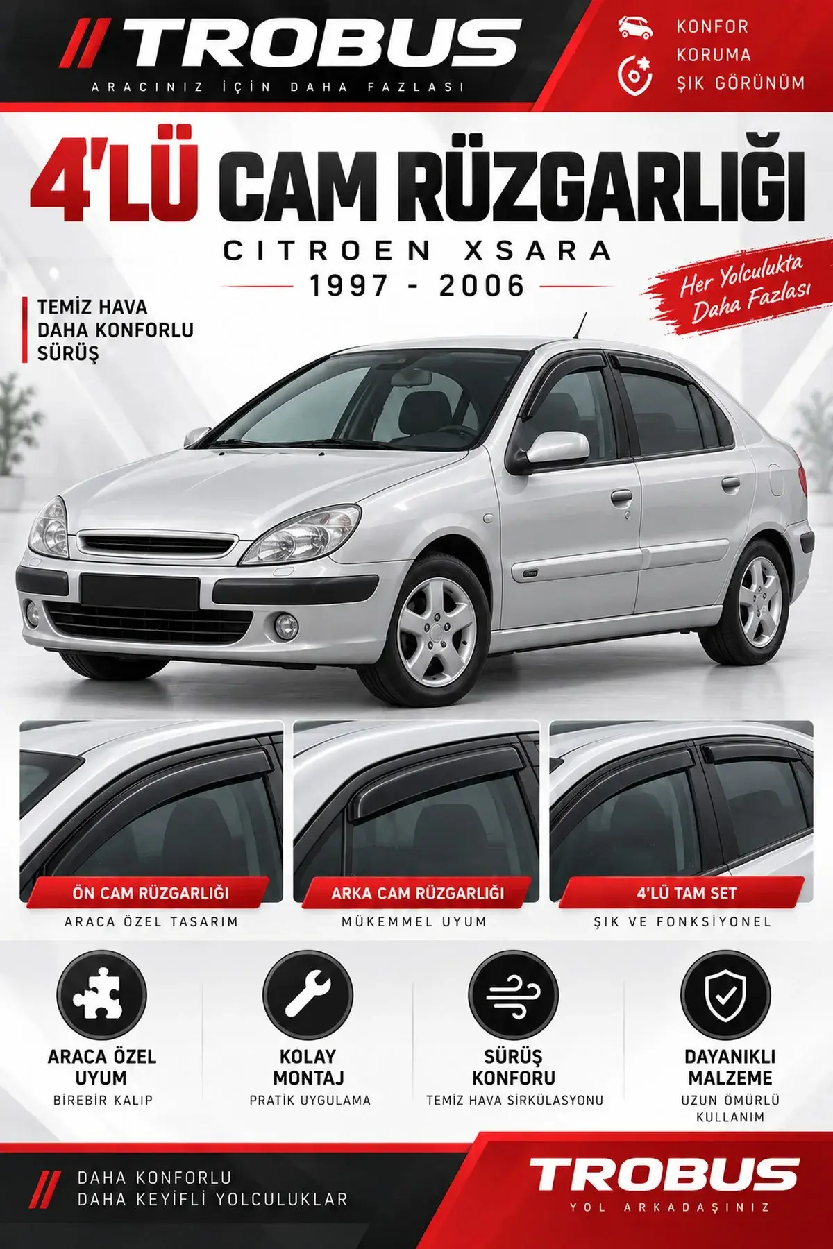Citroen Xsara HB 5 Kapı (1997-2006) Cam Rüzgarlığı 4'lü (1)