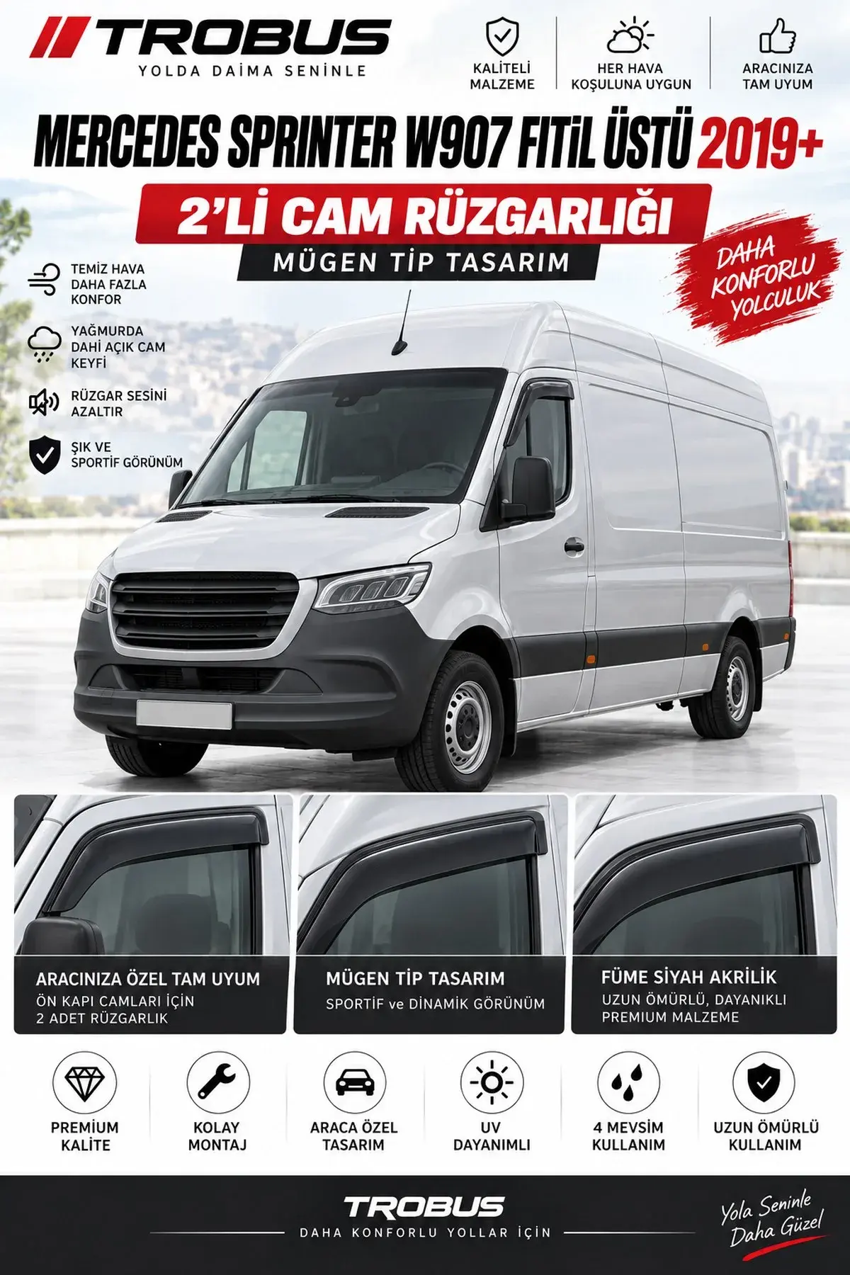 Mercedes Sprinter W907 Fitil Üstü (2019 ve Sonrası) Cam Rüzgarlığı 2'li (1)