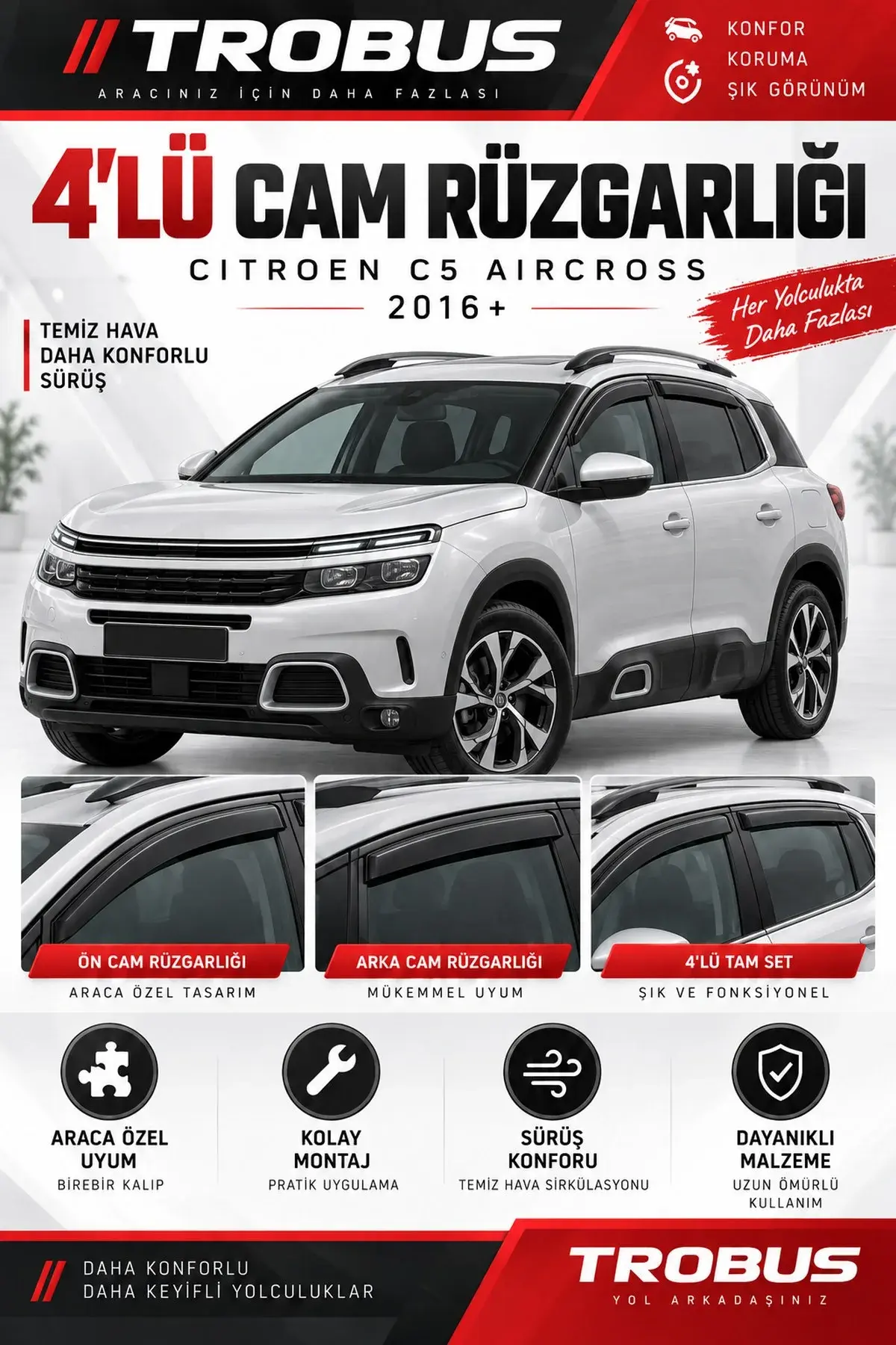 Citroen C5 Aircross (2016 ve Sonrası) Cam Rüzgarlığı 4'lü (1)