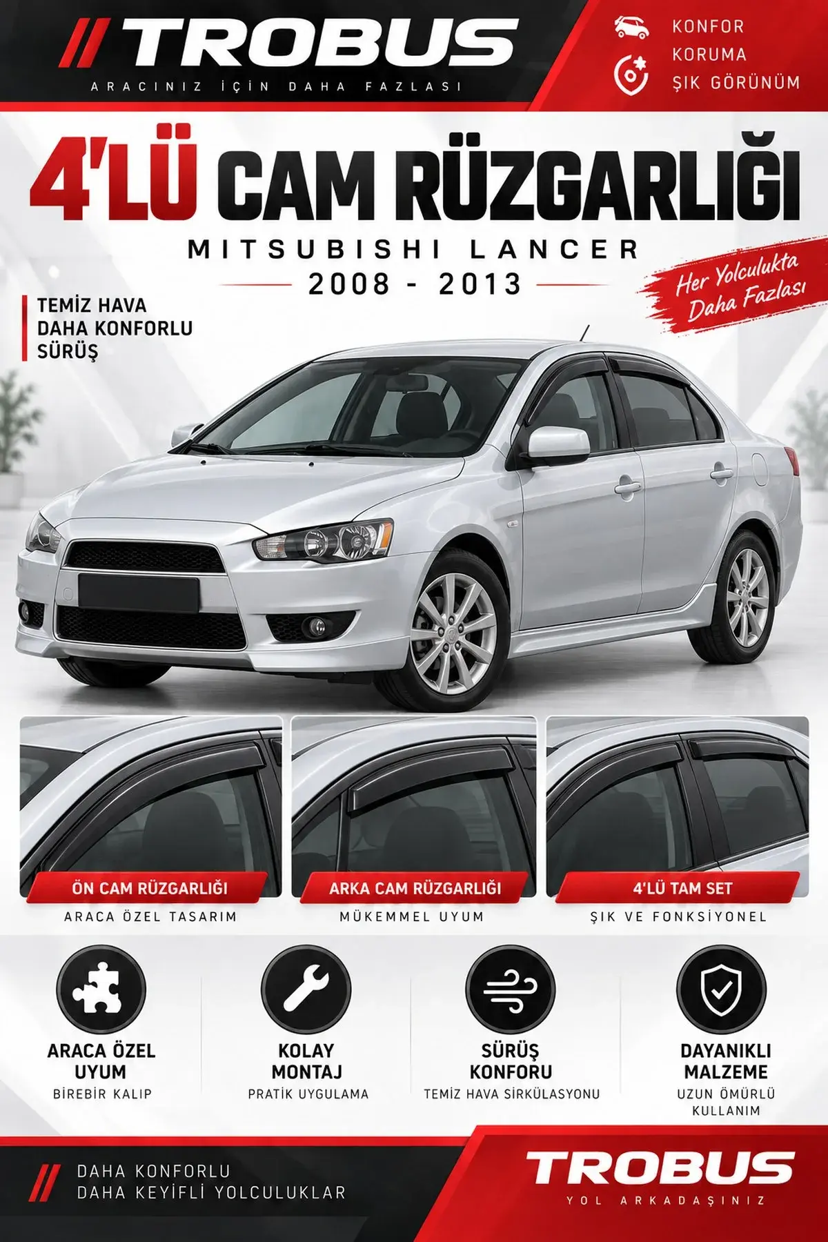 Mitsubishi Lancer (2008-2013) Cam Rüzgarlığı 4'lü (1)