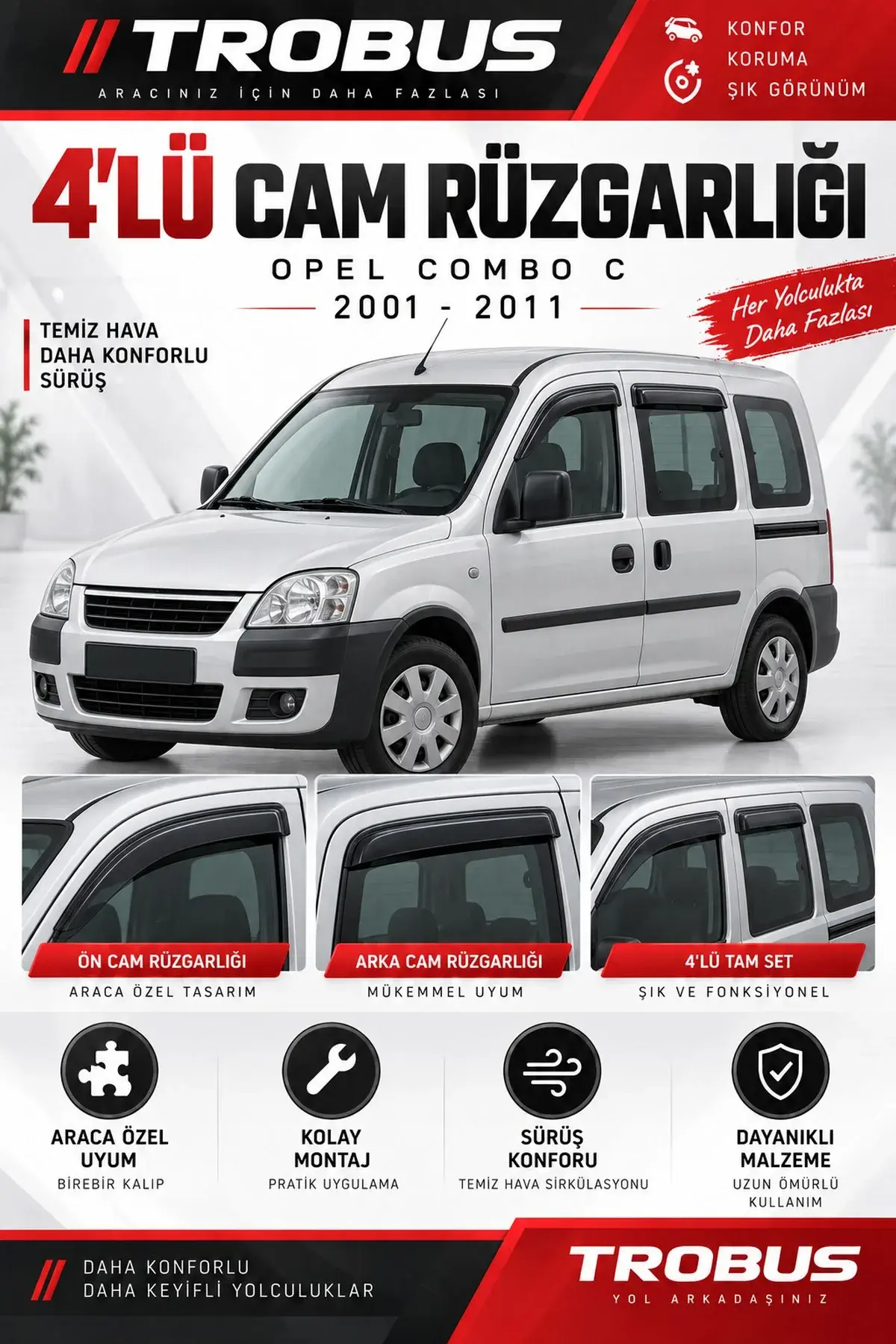 Opel Combo C (2001-2011) Cam Rüzgarlığı 4'lü (1)