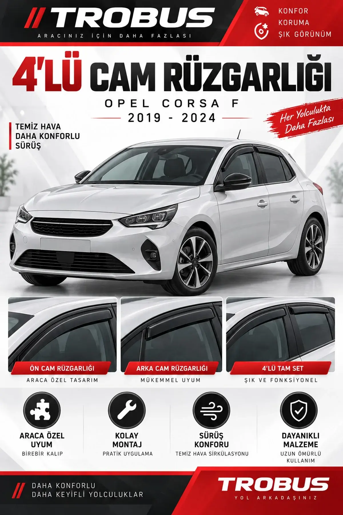 Opel Corsa F (2019-2024) Cam Rüzgarlığı 4'lü (1)