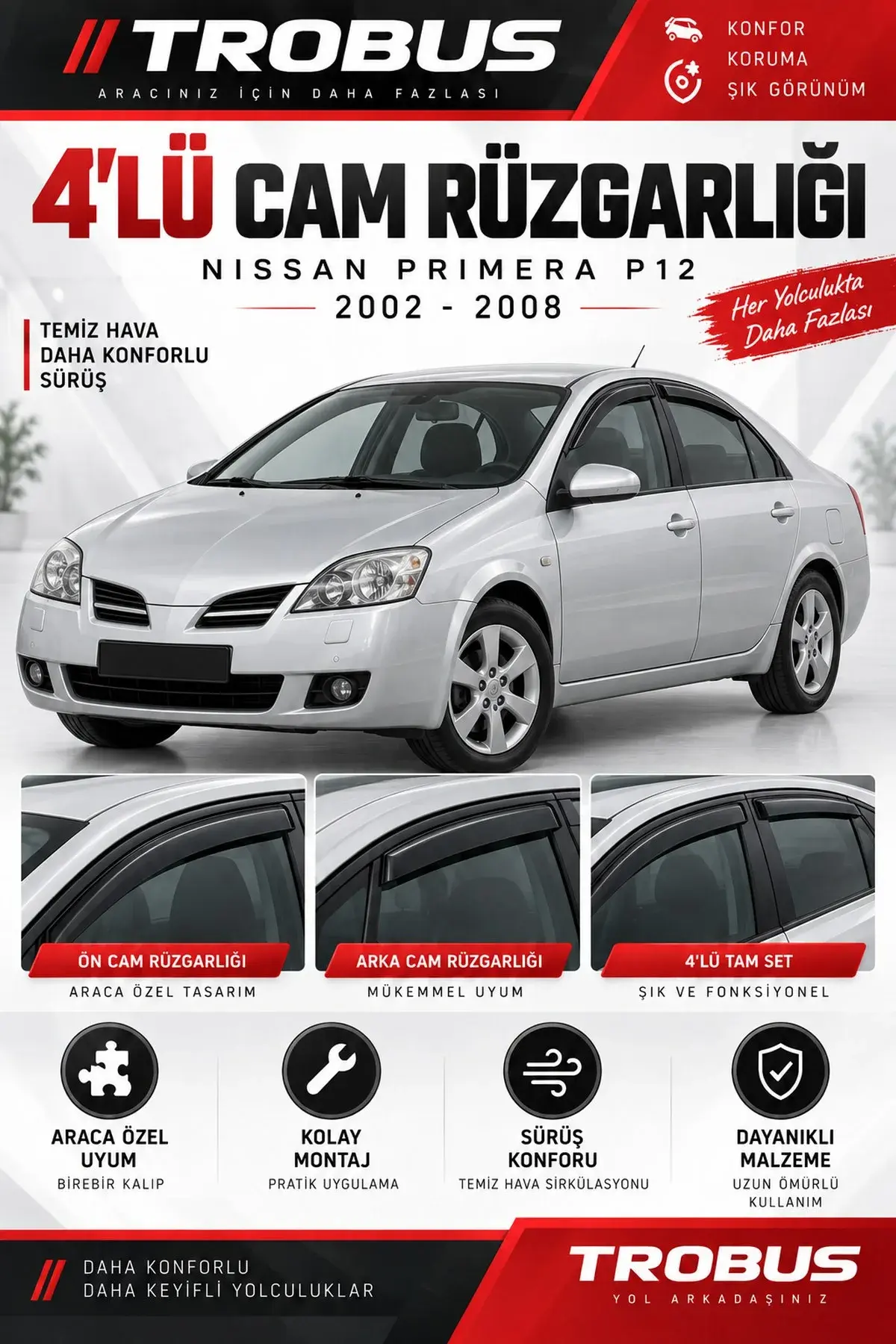 Nissan Primera P12 (2002-2008) Cam Rüzgarlığı 4'lü (1)