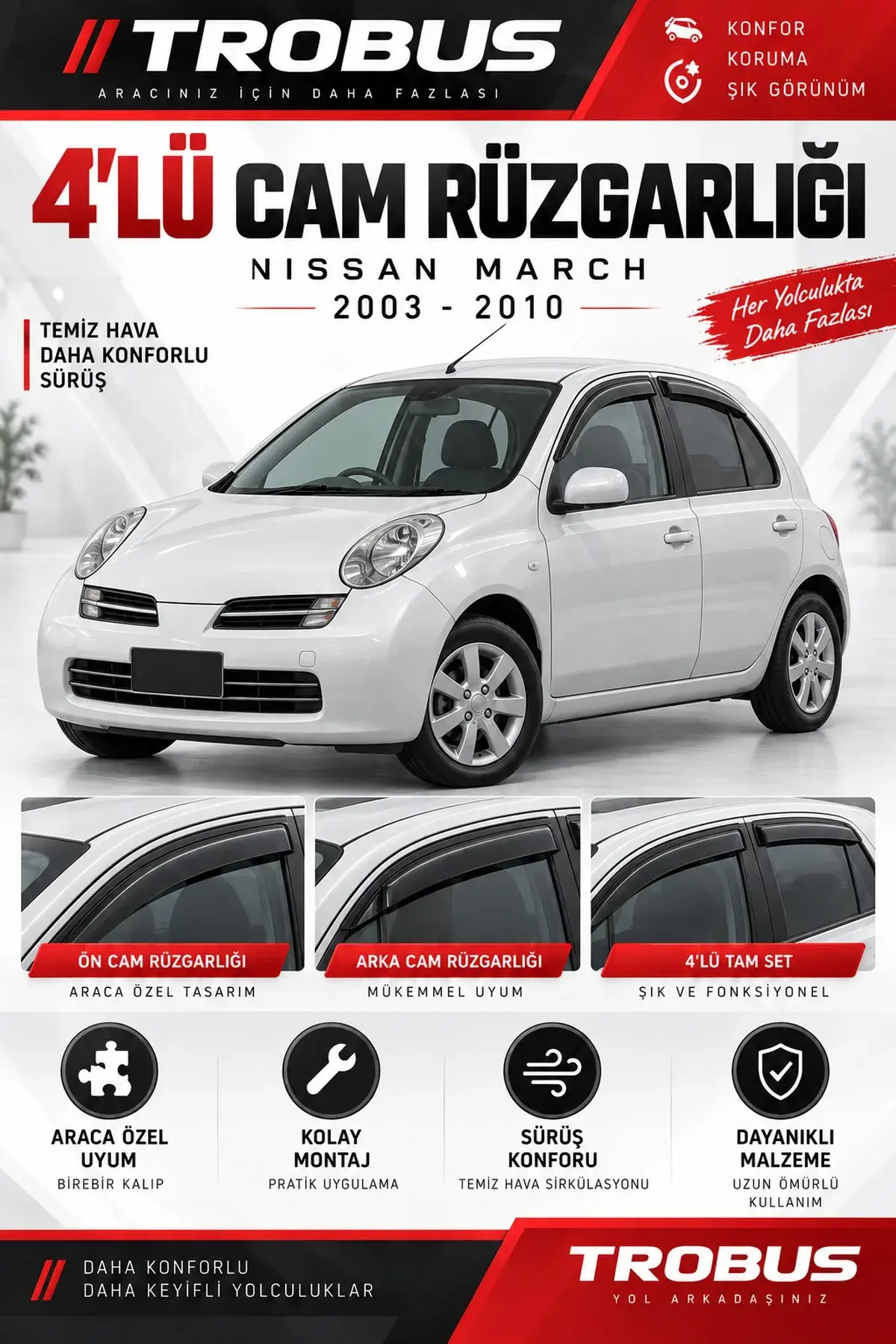 Nissan March K12 (2003-2010) Cam Rüzgarlığı 4'lü (1)