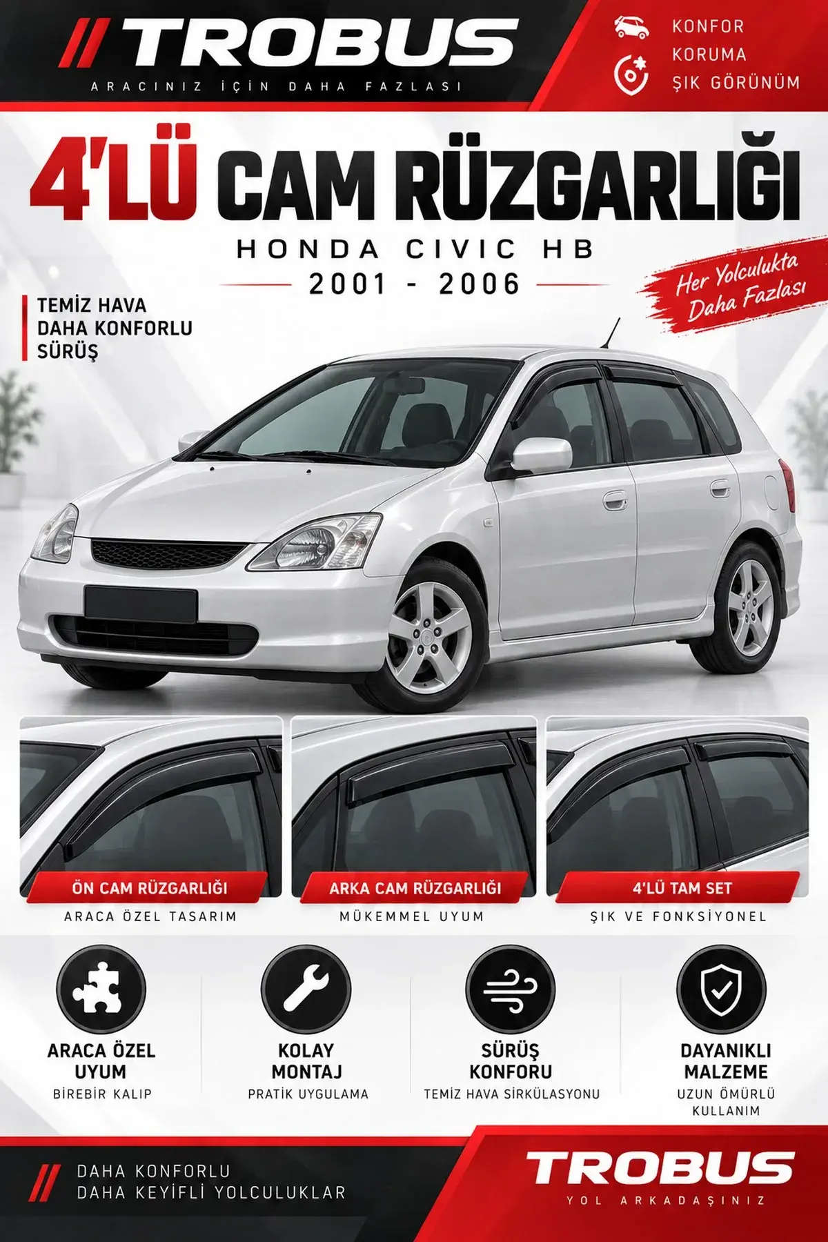 Honda Civic HB (2001-2006) Cam Rüzgarlığı 4'lü (1)