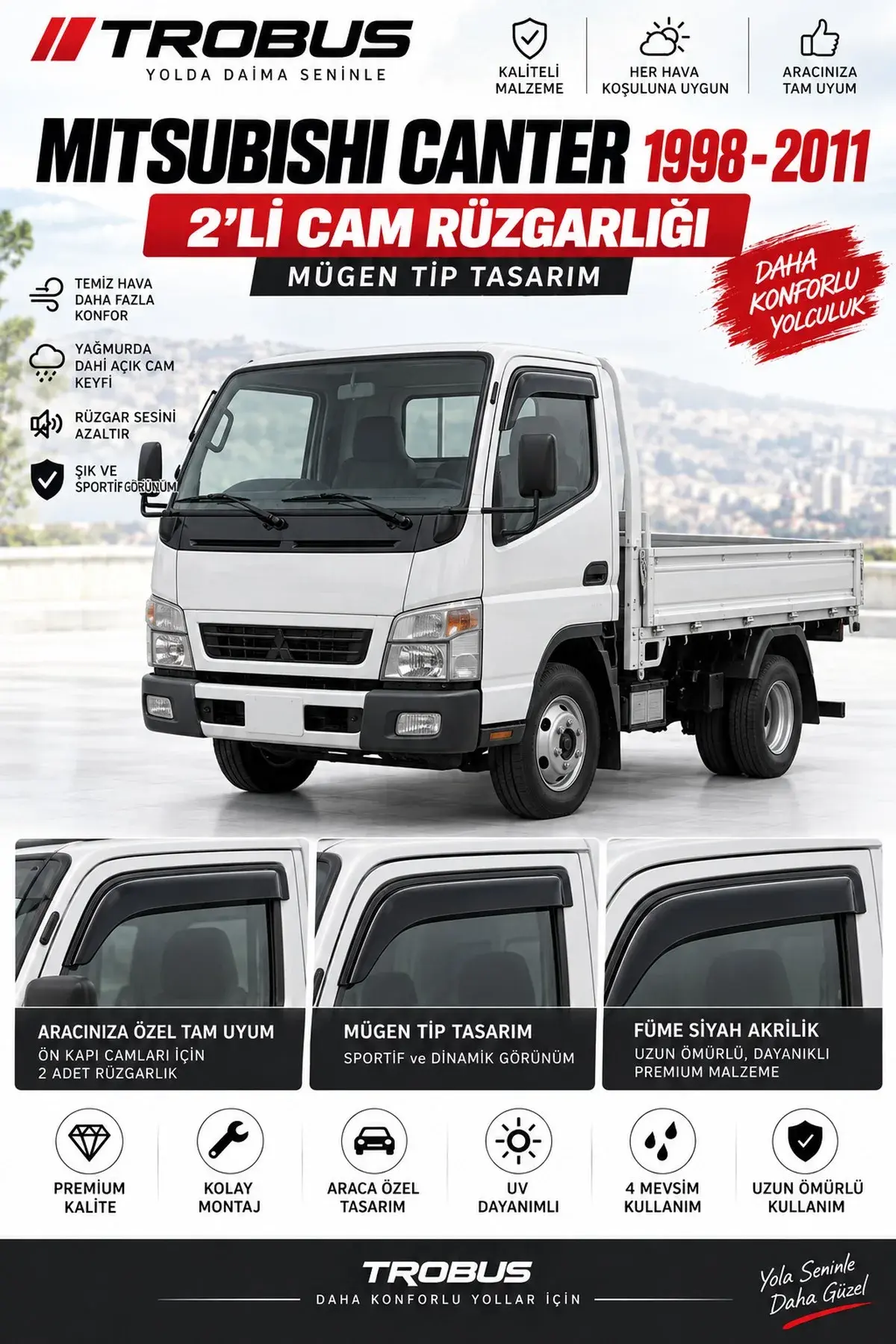 Mitsubishi Canter / Fuso Canter (1998-2011) Cam Rüzgarlığı 2'li (1)