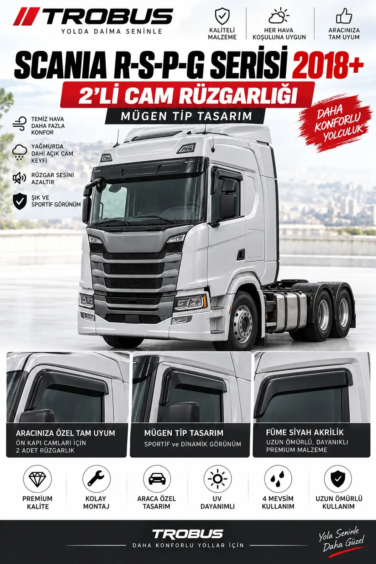 Scania R / S / P / G / XT Uzun Kabin (2018 ve Sonrası) Cam Rüzgarlığı 2'li (1)