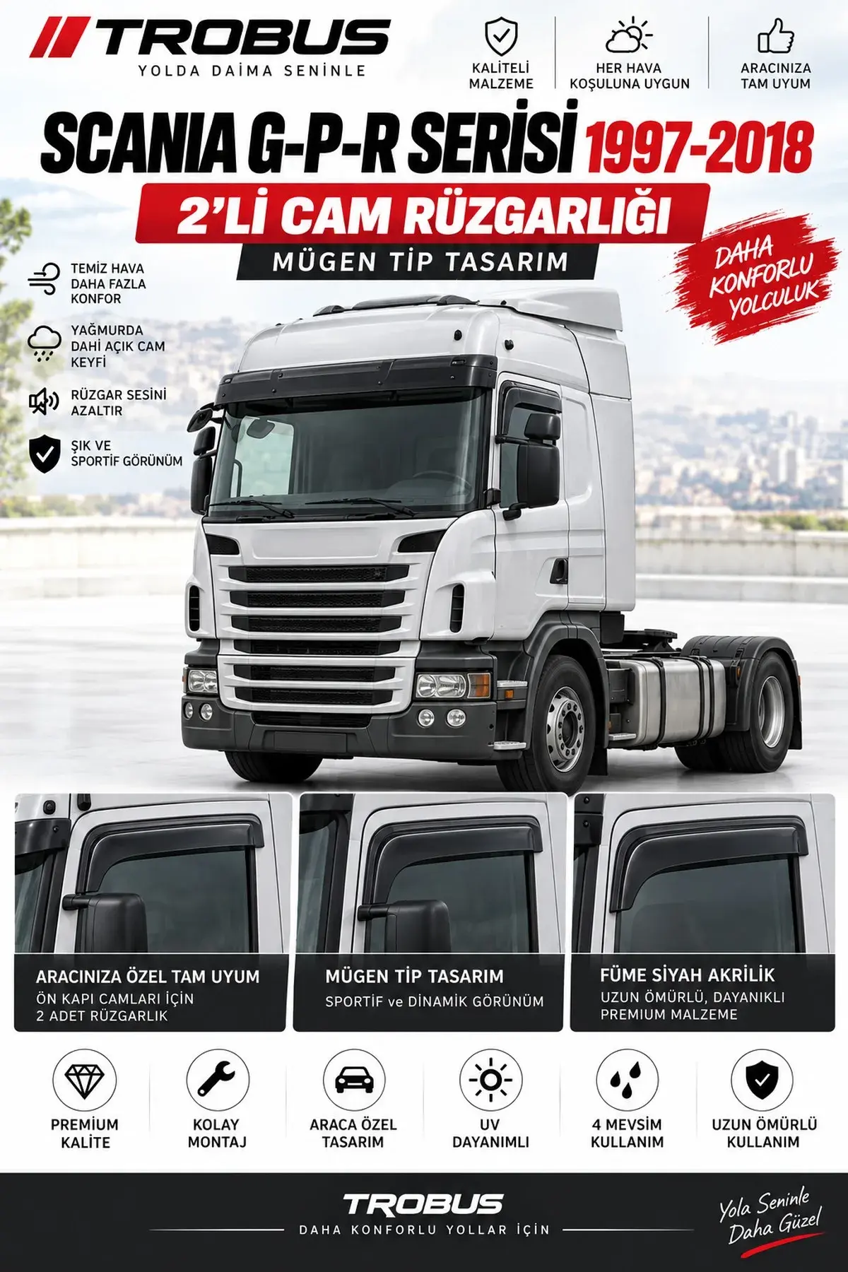 Scania G / P / R / L Serisi Uzun Kabin (1997-2018) Cam Rüzgarlığı 2'li (1)