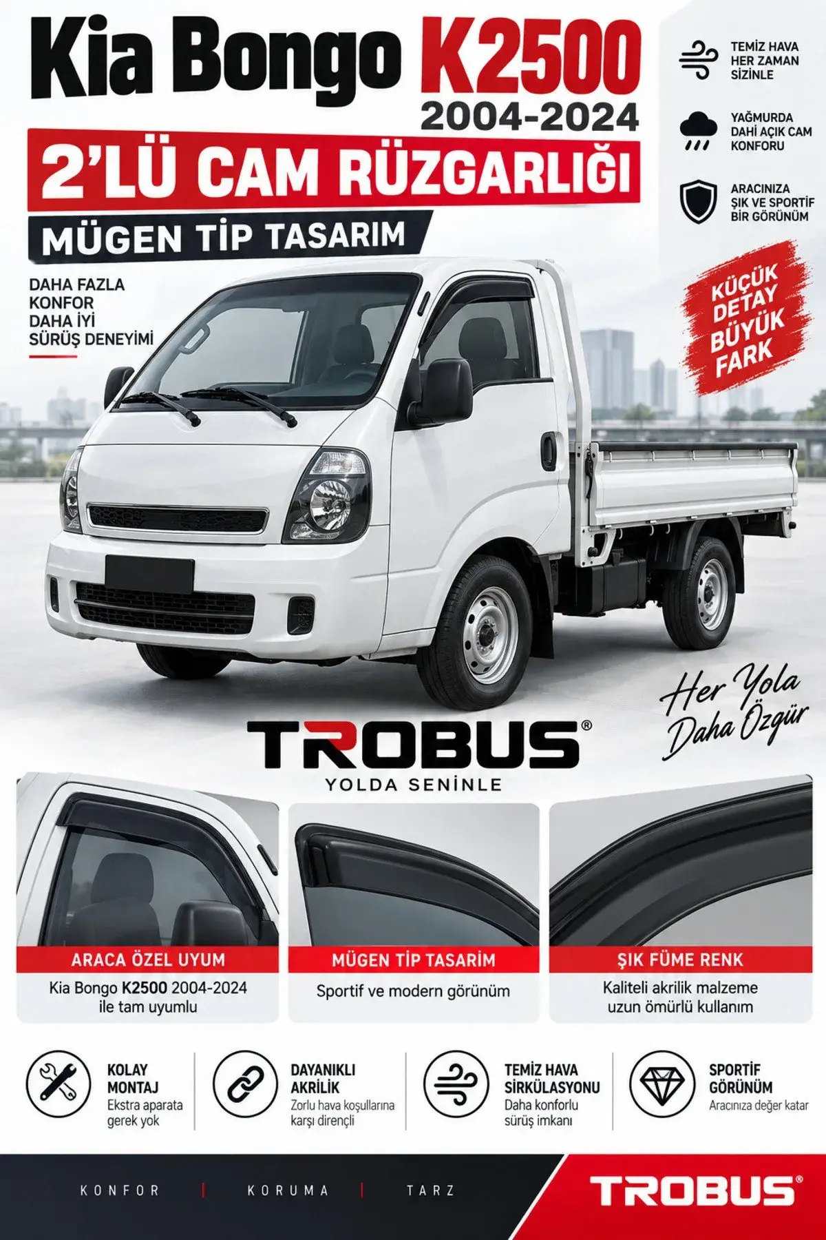 Kia Bongo K2500 / K2700 (2004-2024) Cam Rüzgarlığı 2'li (1)