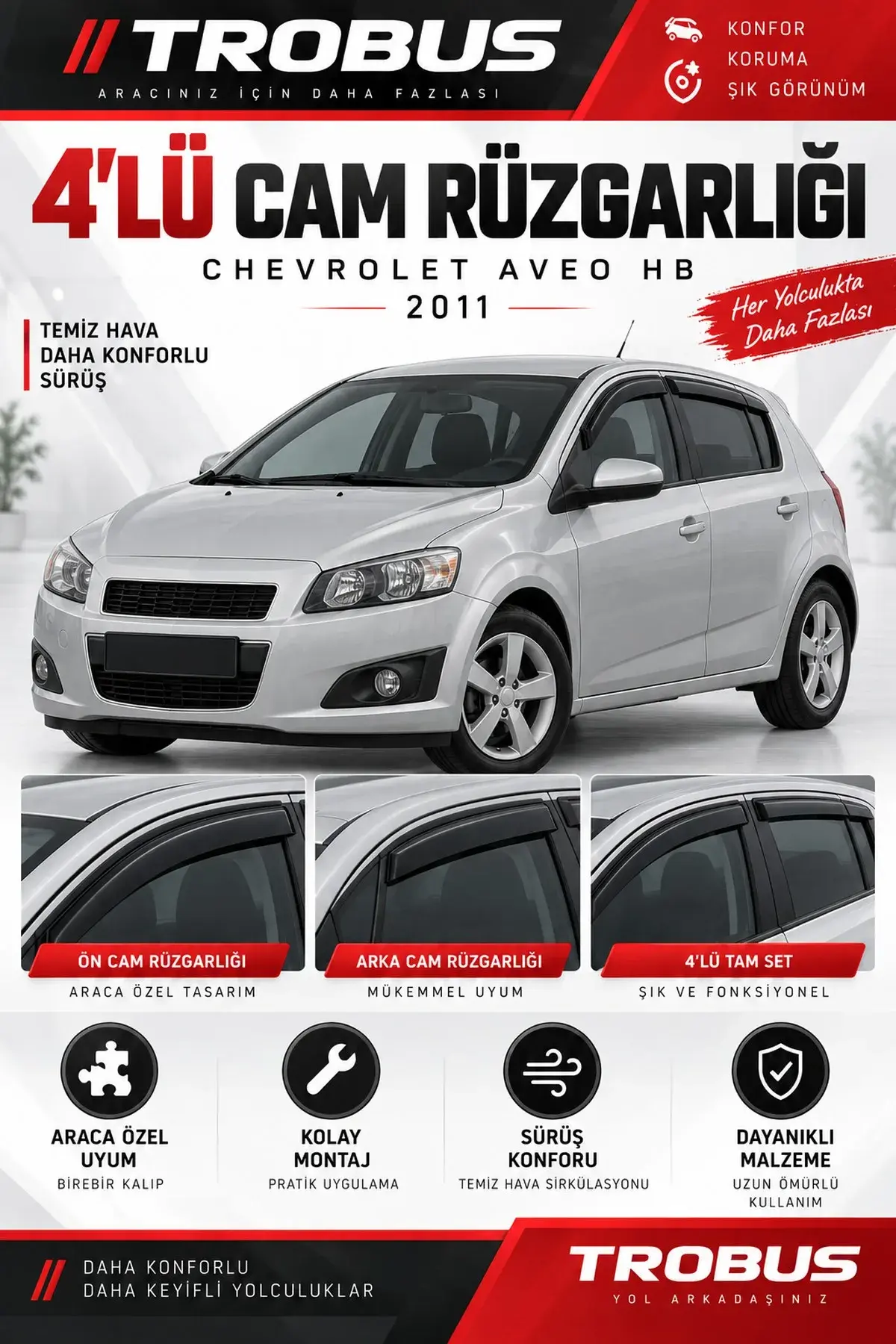 Chevrolet Aveo HB T300 (2011-2020) Cam Rüzgarlığı 4'lü (1)