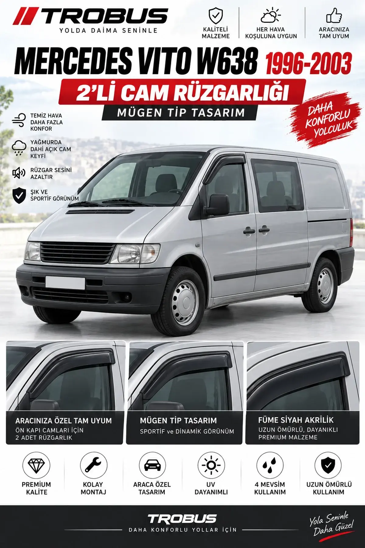 Mercedes Vito W638 (1999-2003) Cam Rüzgarlığı 2'li (1)