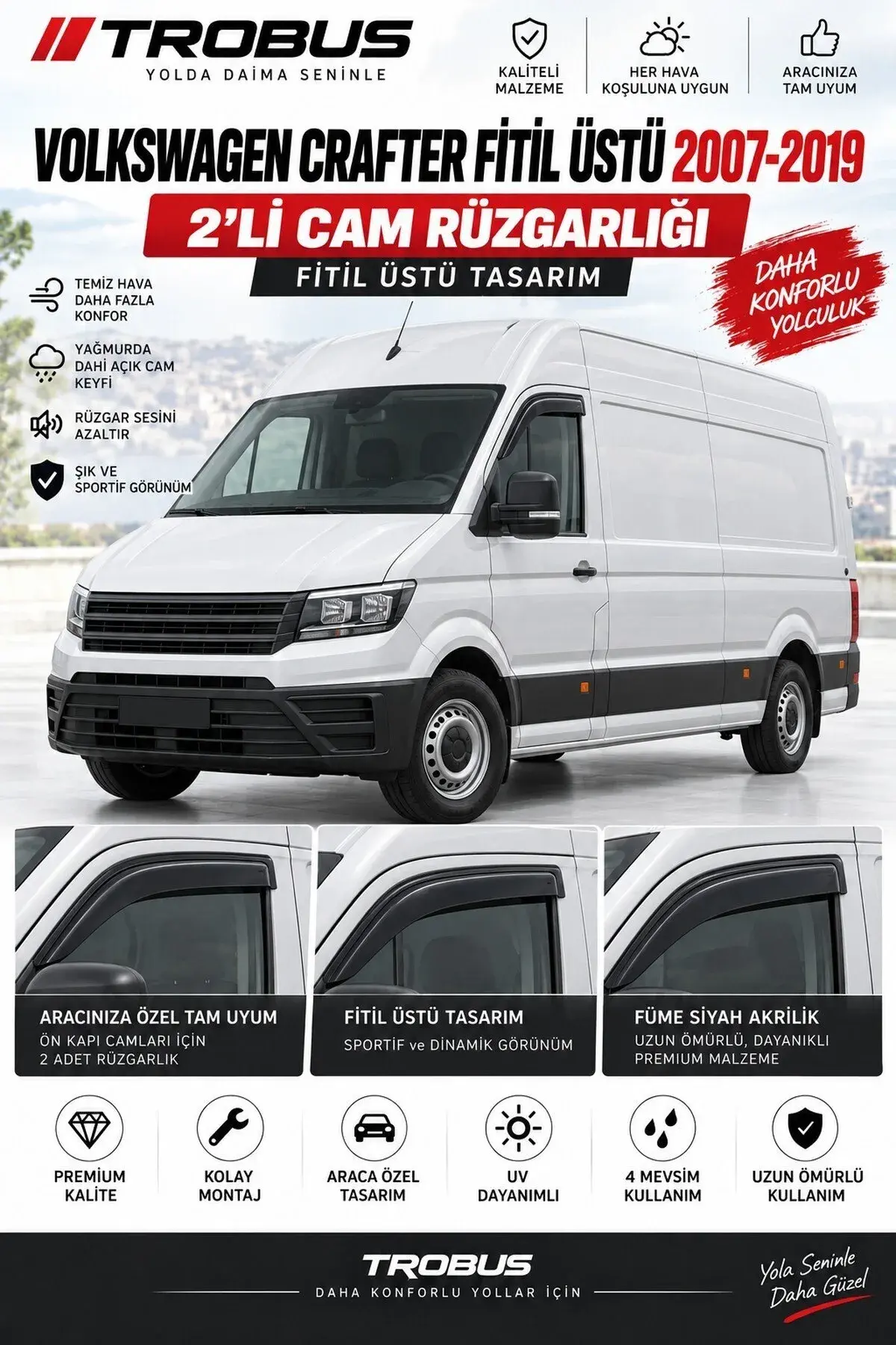 Volkswagen Crafter Fitil Üstü (2007-2019) Cam Rüzgarlığı 2'li (1)