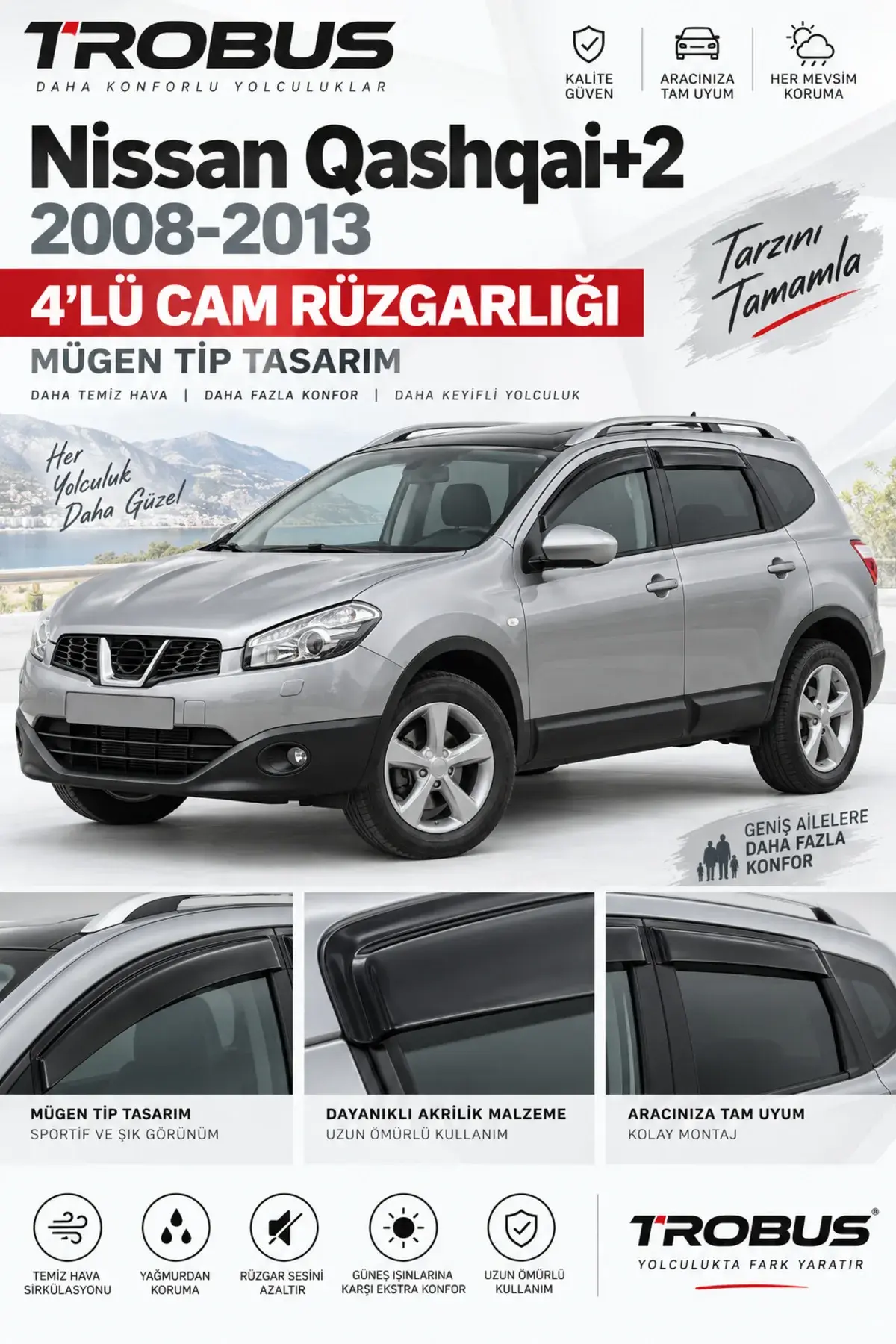 Nissan Qashqai +2 (2007-2013) Cam Rüzgarlığı 4'lü (1)
