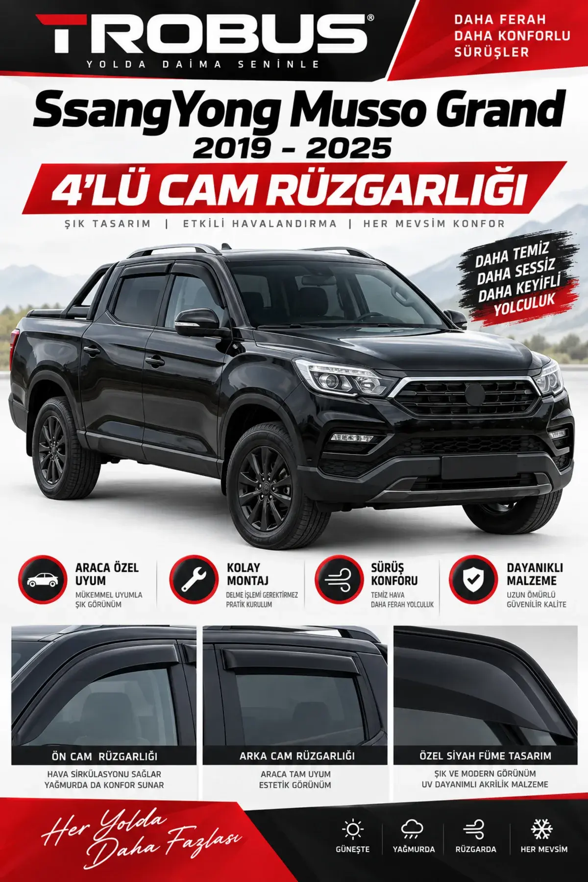 SsangYong Musso Grand (2019 ve Sonrası) Cam Rüzgarlığı 4'lü (1)