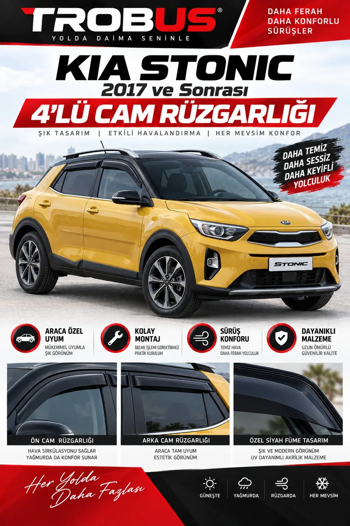 Kia Stonic (2017 ve Sonrası) Cam Rüzgarlığı 4'lü (1)