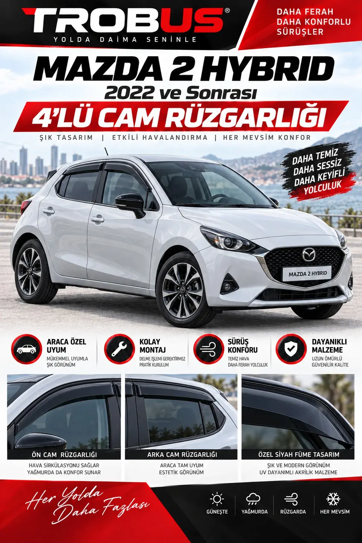 Mazda 2 Hybrid (2022 ve Sonrası) Cam Rüzgarlığı 4'lü (1)
