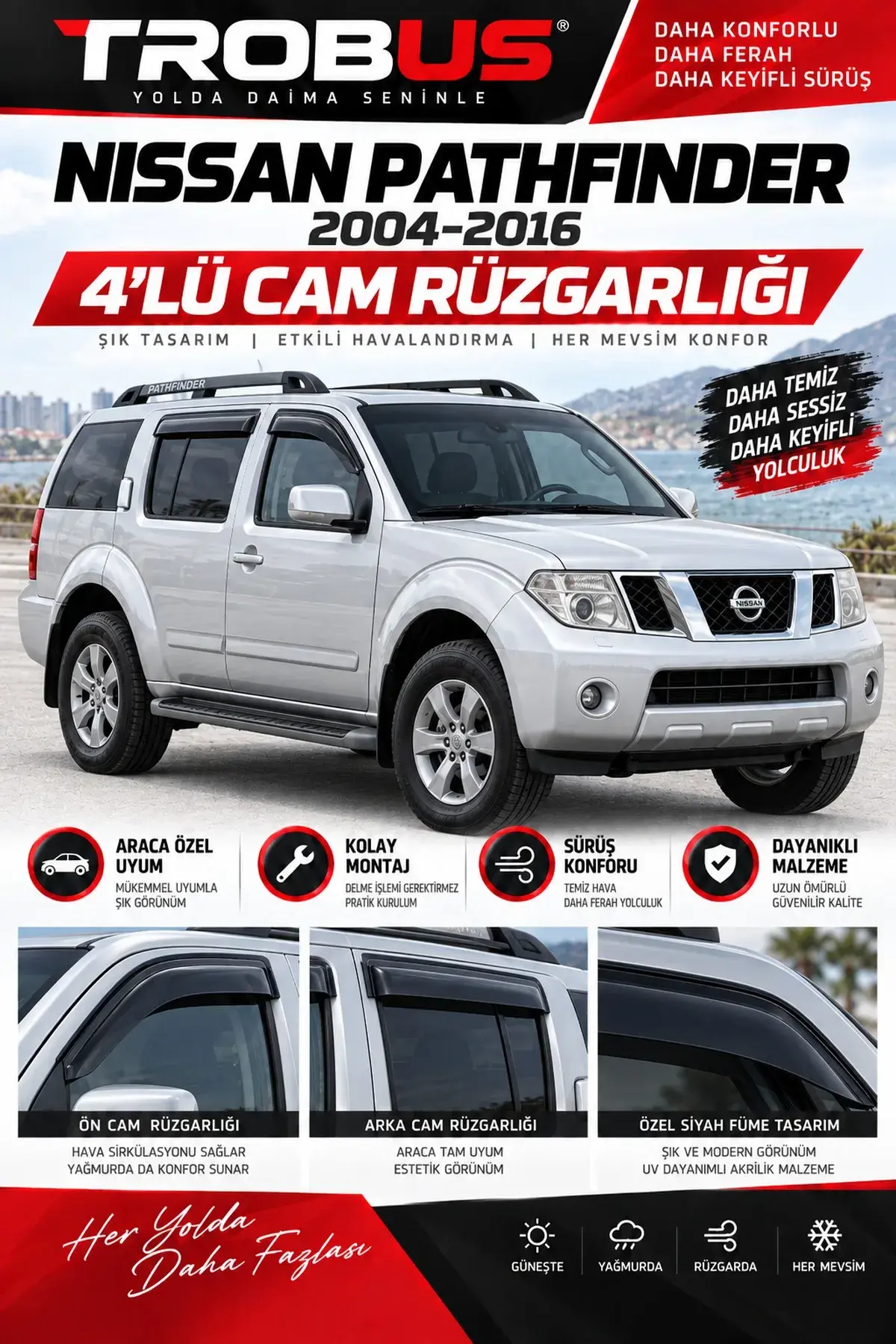 Nissan Pathfinder (2004-2016) Cam Rüzgarlığı 4'lü (1)