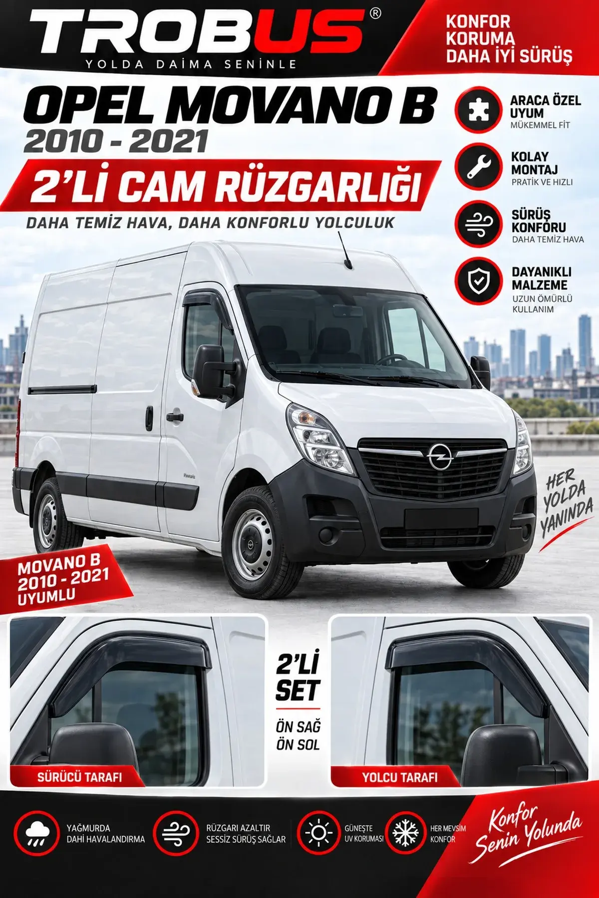 Opel Movano B (2010-2021) Cam Rüzgarlığı 2'li (1)