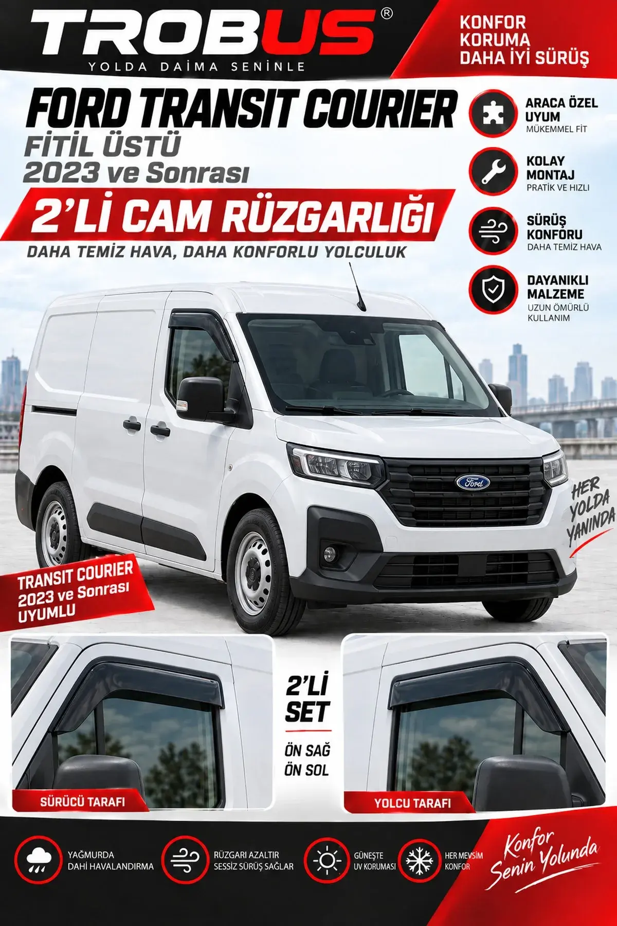 Ford Transit Courier Fitil Üstü (2023 ve Sonrası) Cam Rüzgarlığı 2'li (1)