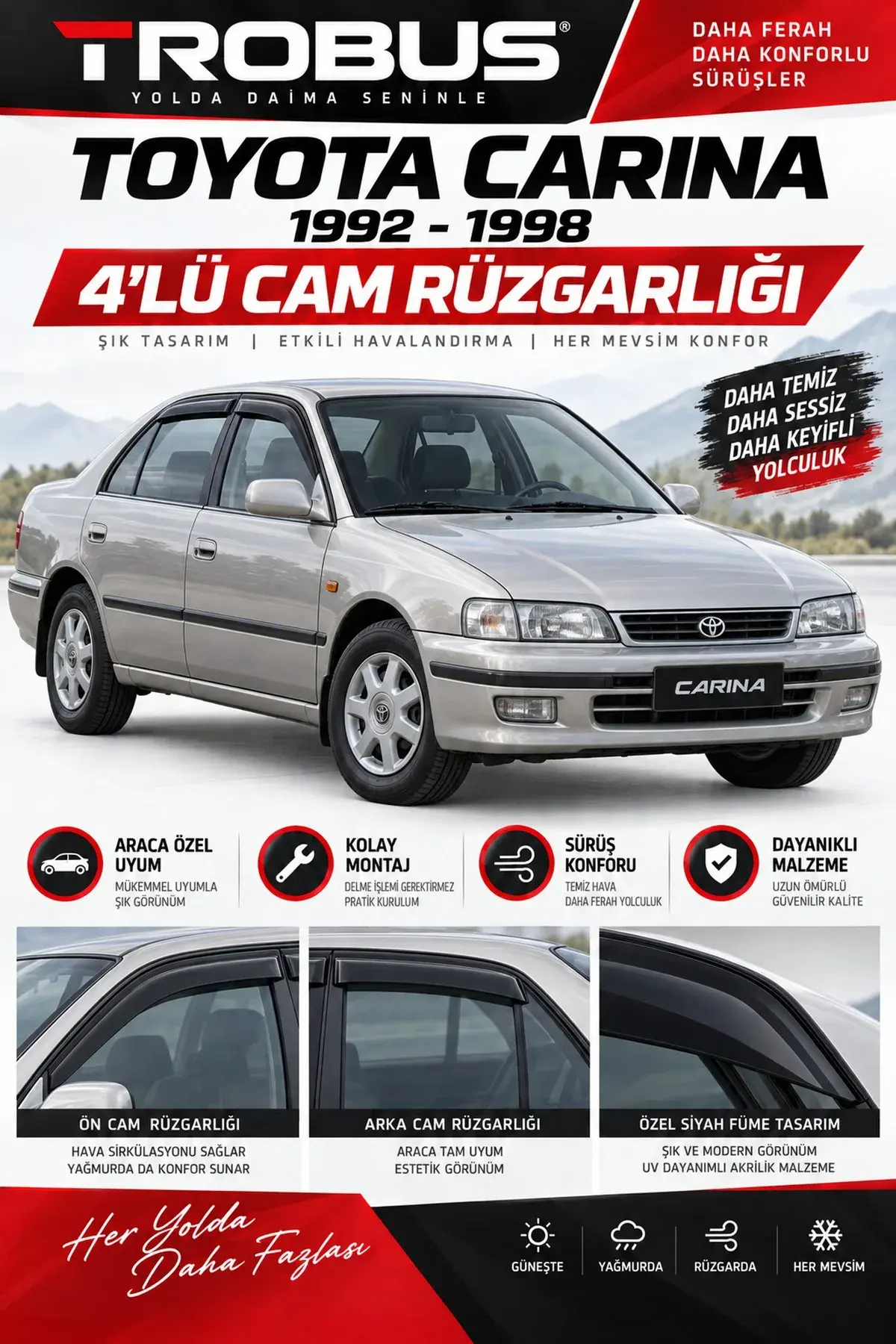 Toyota Carina (1992-1998) Cam Rüzgarlığı 4'lü (1)