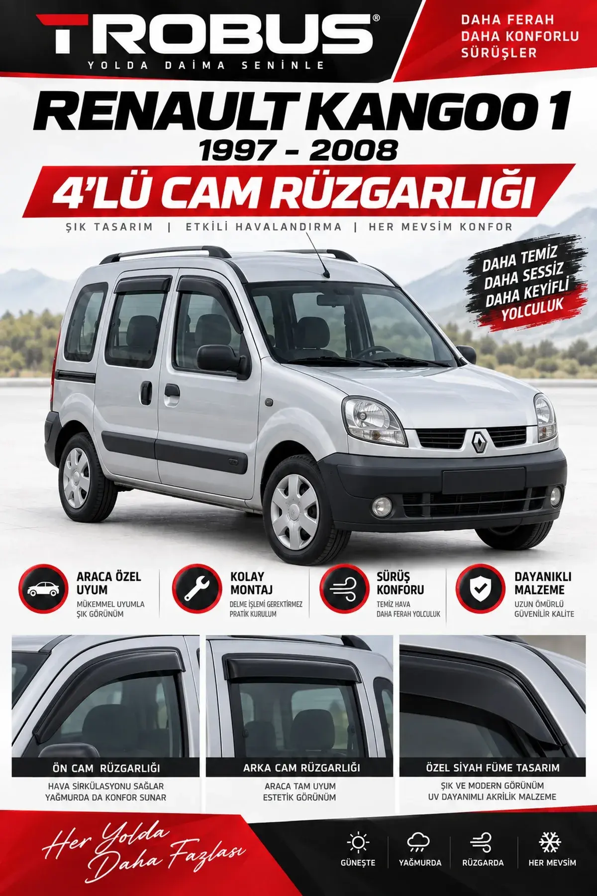 Renault Kangoo 1 (1997-2008) Cam Rüzgarlığı 4'lü (1)