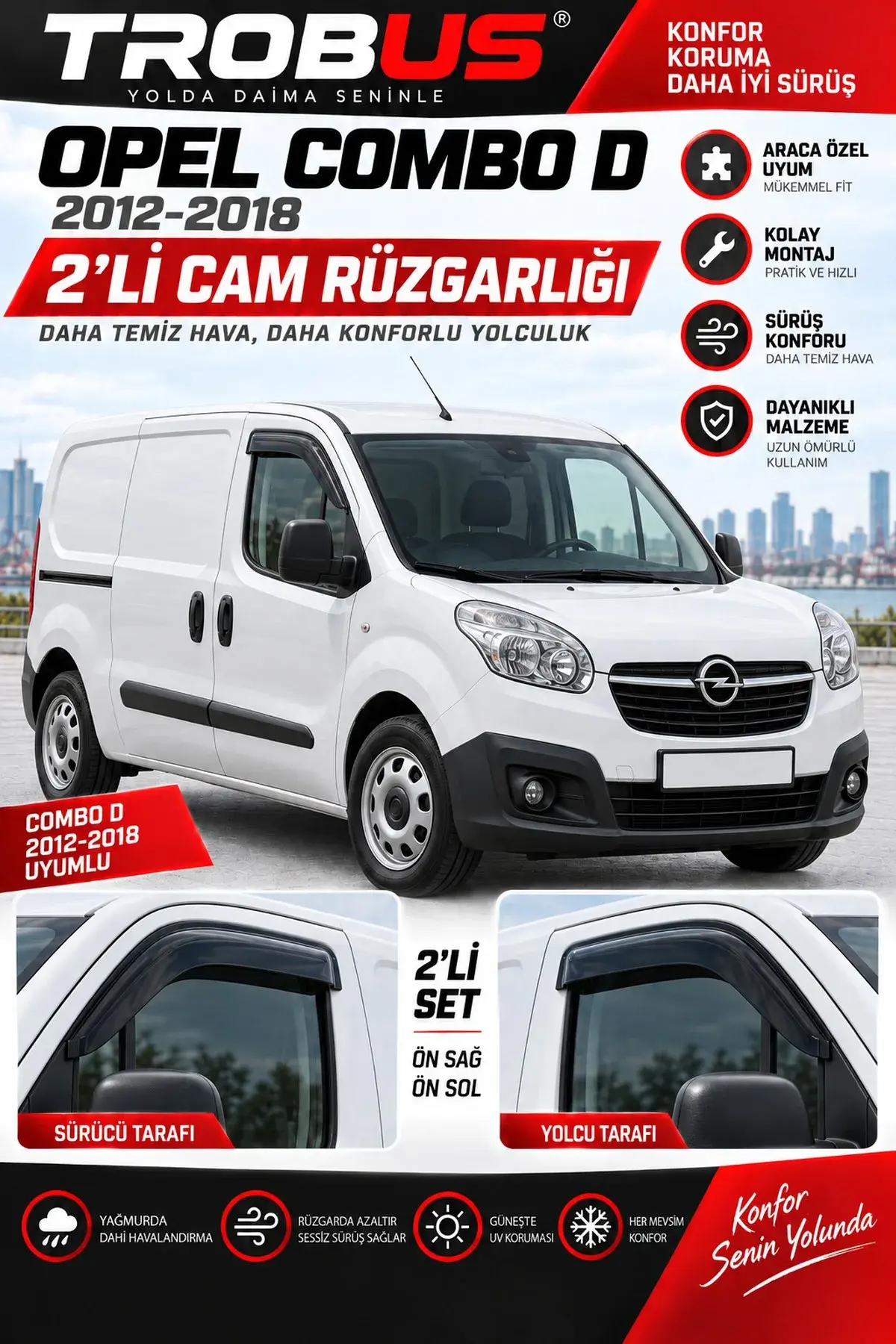 Opel Combo D (2012-2018) Cam Rüzgarlığı 2'li (1)