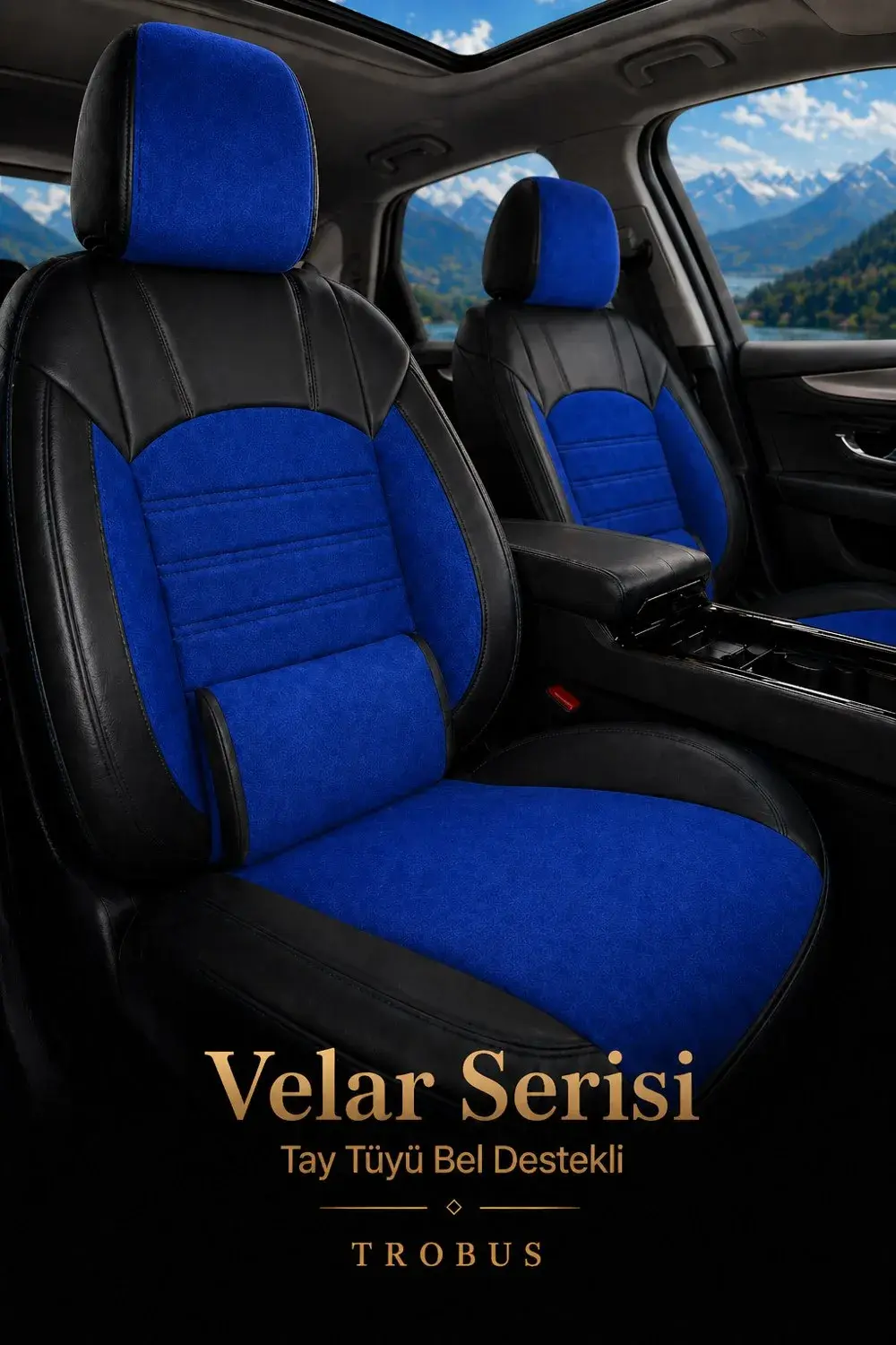 Velar Serisi Universal Koltuk Kılıfı – Mavi Siyah (1)