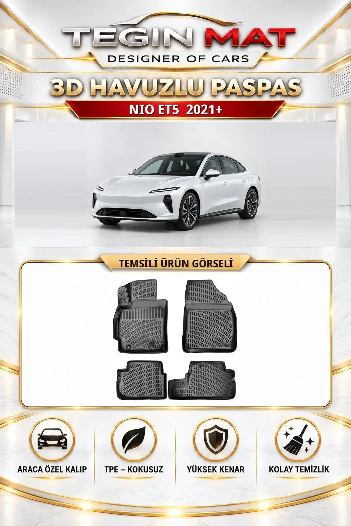 Nio ET5 2021 Sonrası Uzun Menzil Araca Özel 3D Havuzlu Paspas Siyah (1)