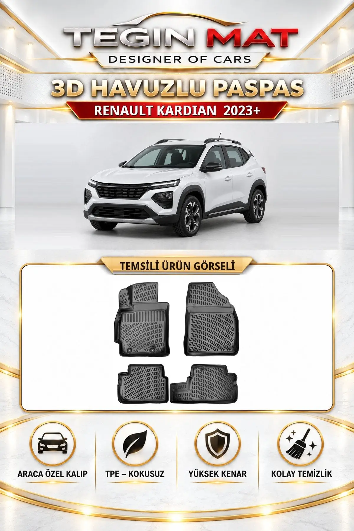 Renault Kardian 2023 Sonrası Araca Özel 3D Havuzlu Paspas Siyah (1)