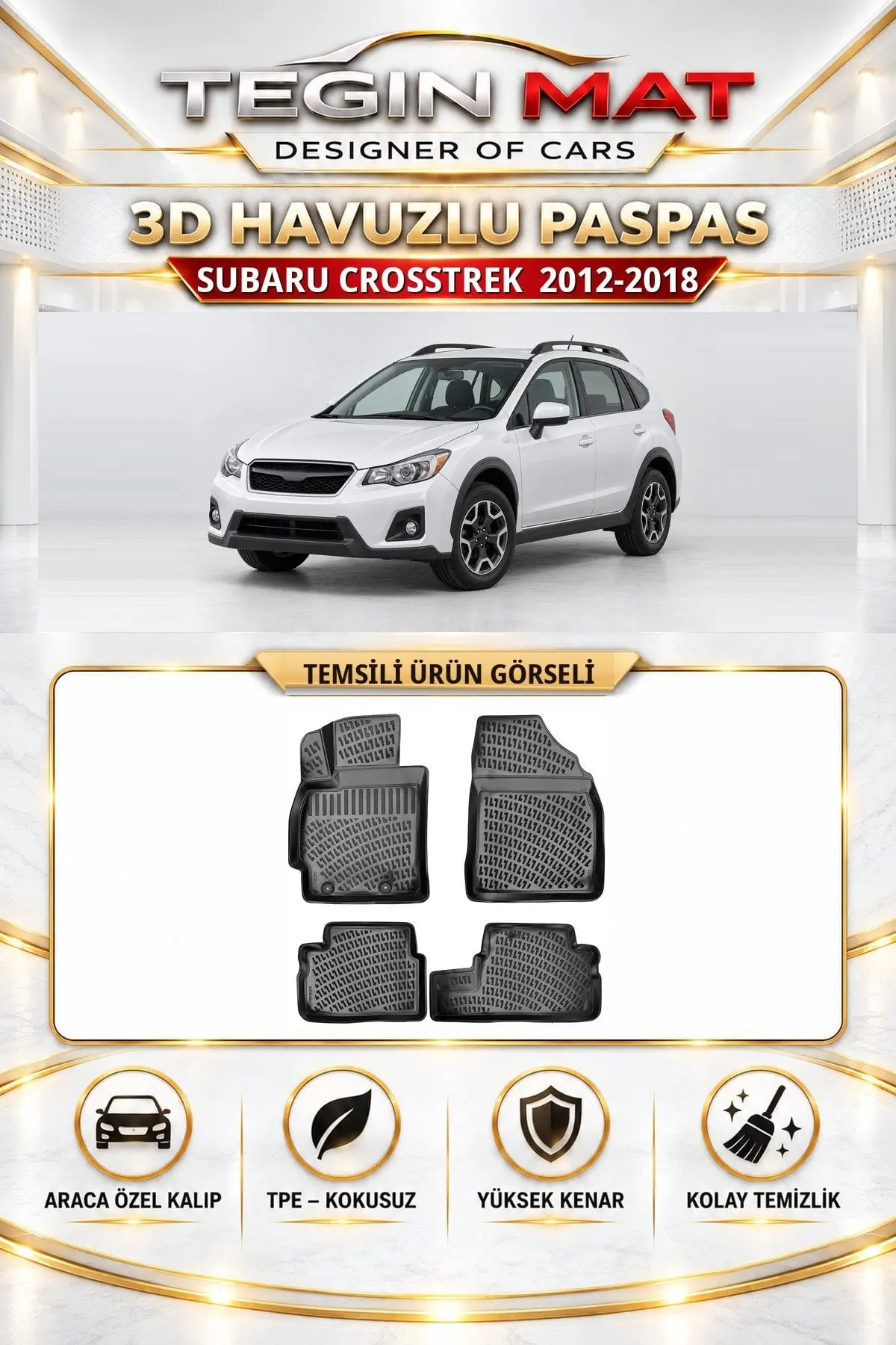 Subaru Crosstrek 2012-2018 Araca Özel 3D Havuzlu Paspas Siyah (1)