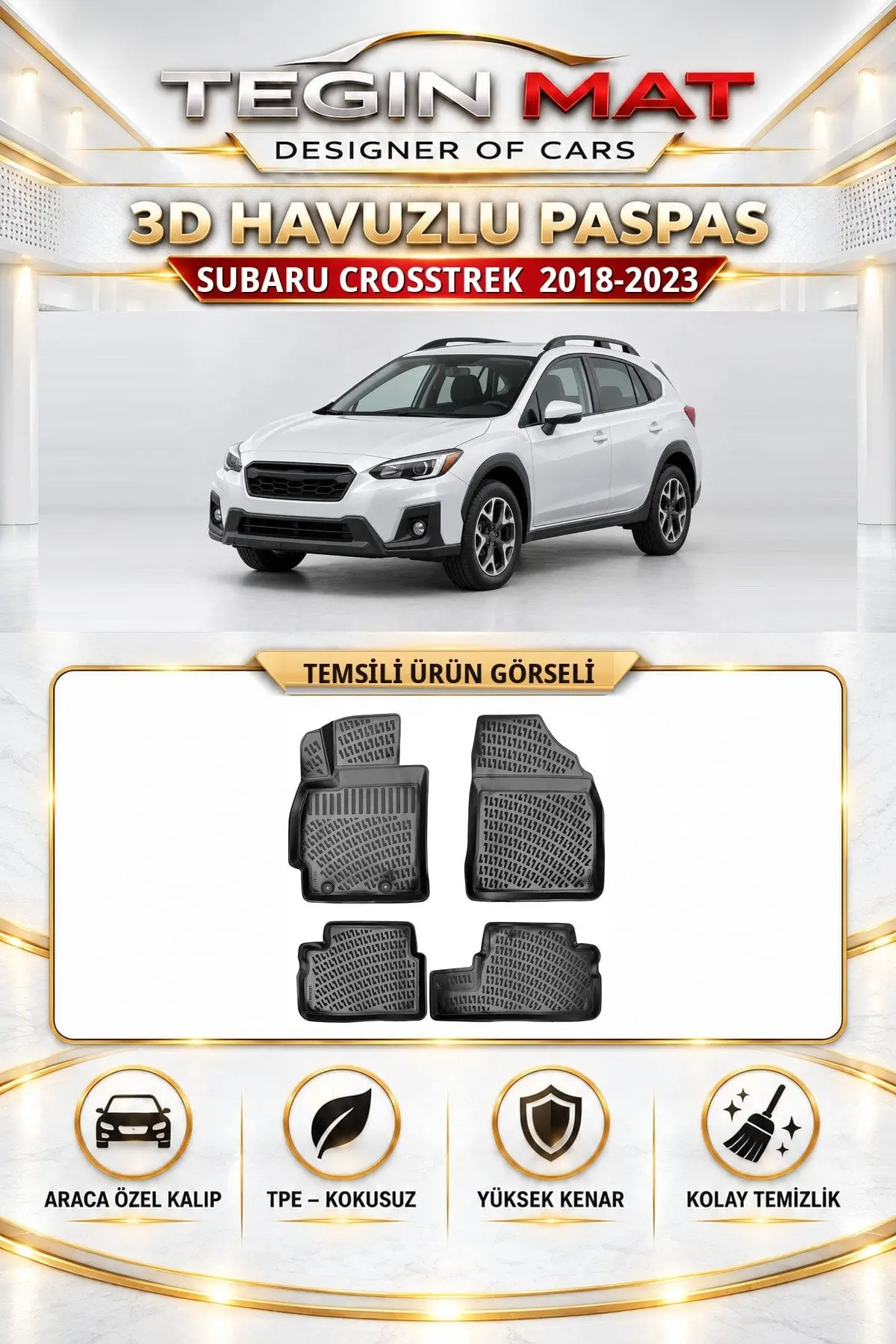 Subaru Crosstrek (No Hybrid) 2018-2023 Araca Özel 3D Havuzlu Paspas Siyah (1)