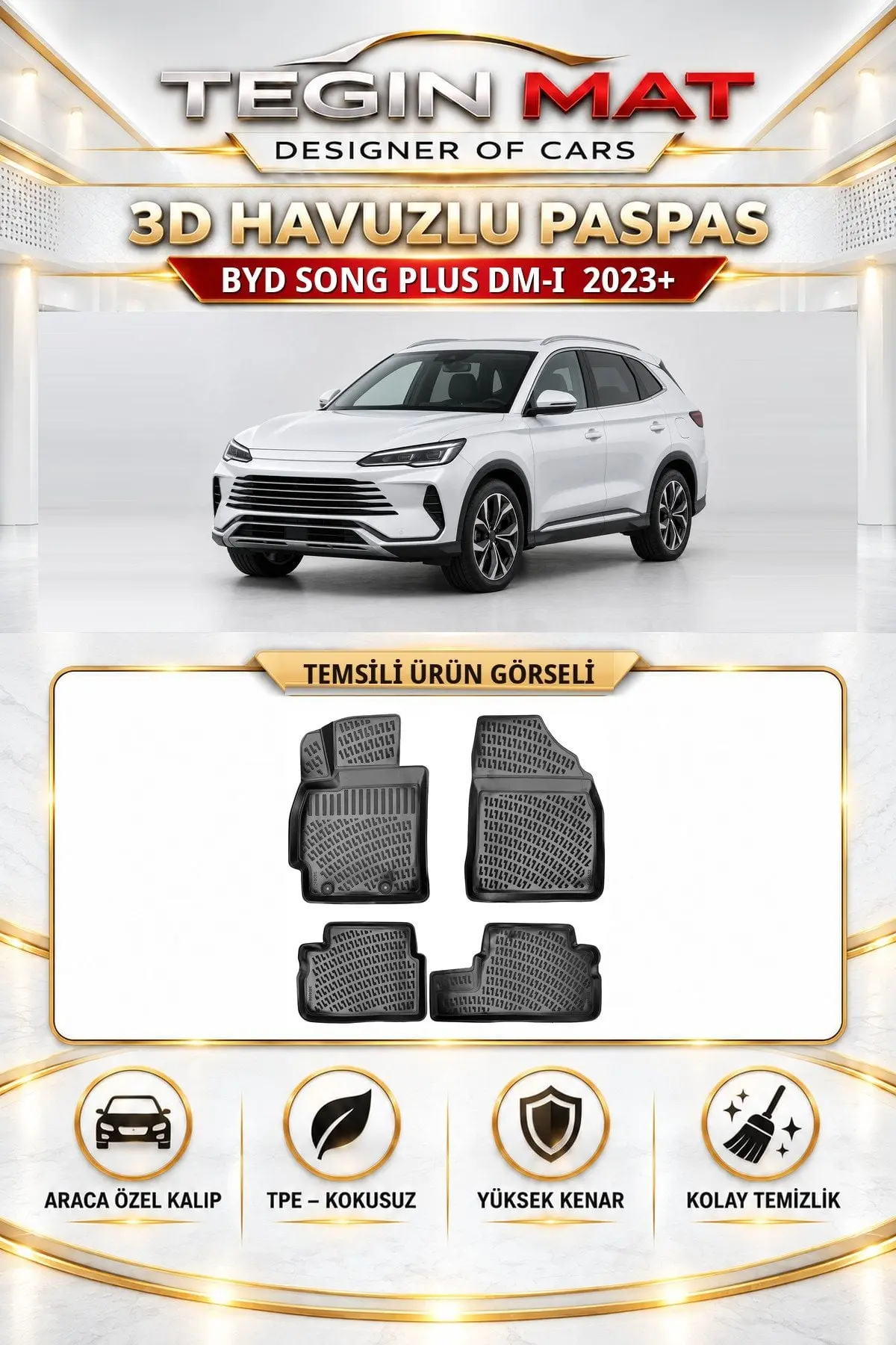 BYD Song Plus DM-i 2023 Sonrası Araca Özel 3D Havuzlu Paspas Siyah (1)