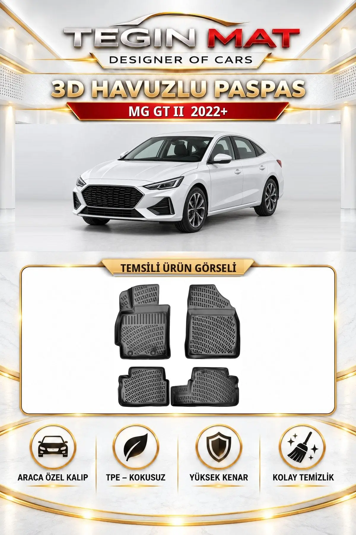MG GT II 2022 Sonrası Araca Özel 3D Havuzlu Paspas Siyah (1)