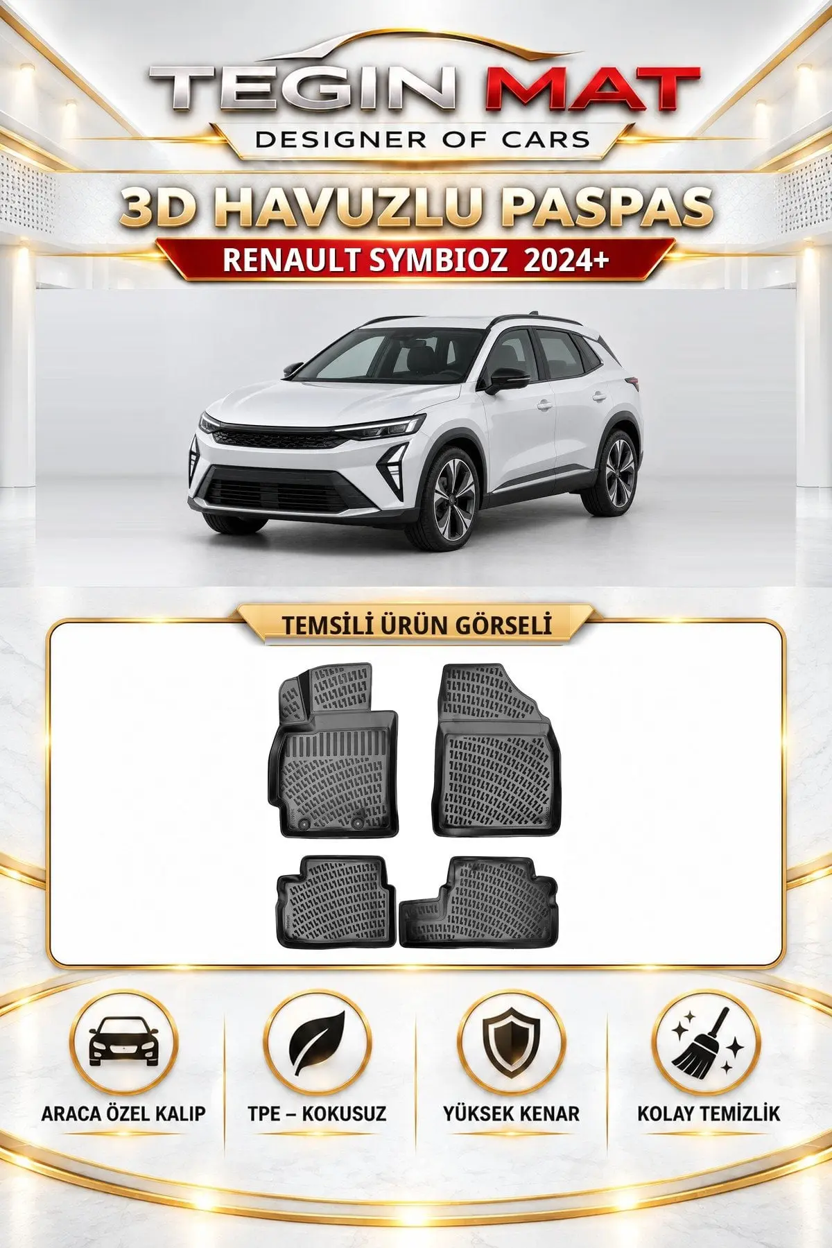 Renault Symbioz 2024 Sonrası Araca Özel 3D Havuzlu Paspas Siyah (1)