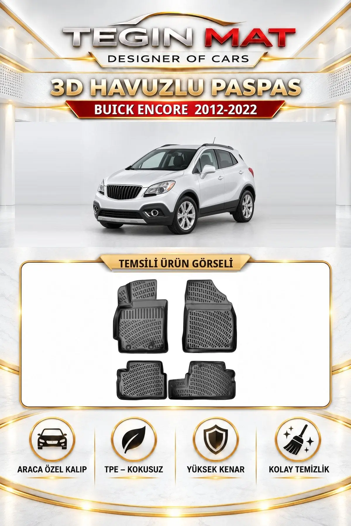 Buick Encore 2012-2022 Araca Özel 3D Havuzlu Paspas Siyah (1)