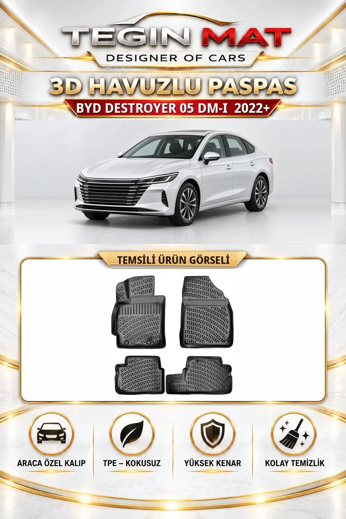 BYD Destroyer 05 DM-i 2022 Sonrası Araca Özel 3D Havuzlu Paspas Siyah (1)