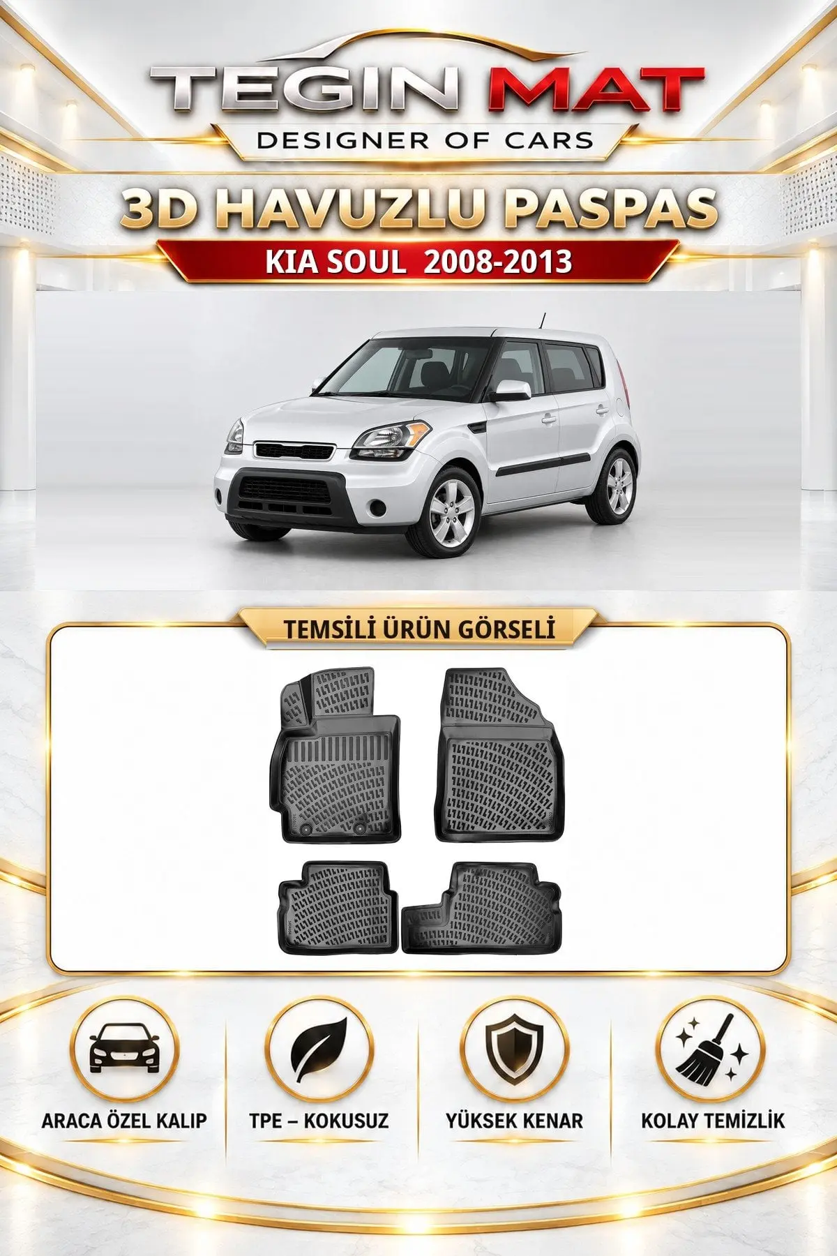 Kia Soul 2008-2013 Araca Özel 3D Havuzlu Paspas Siyah (1)