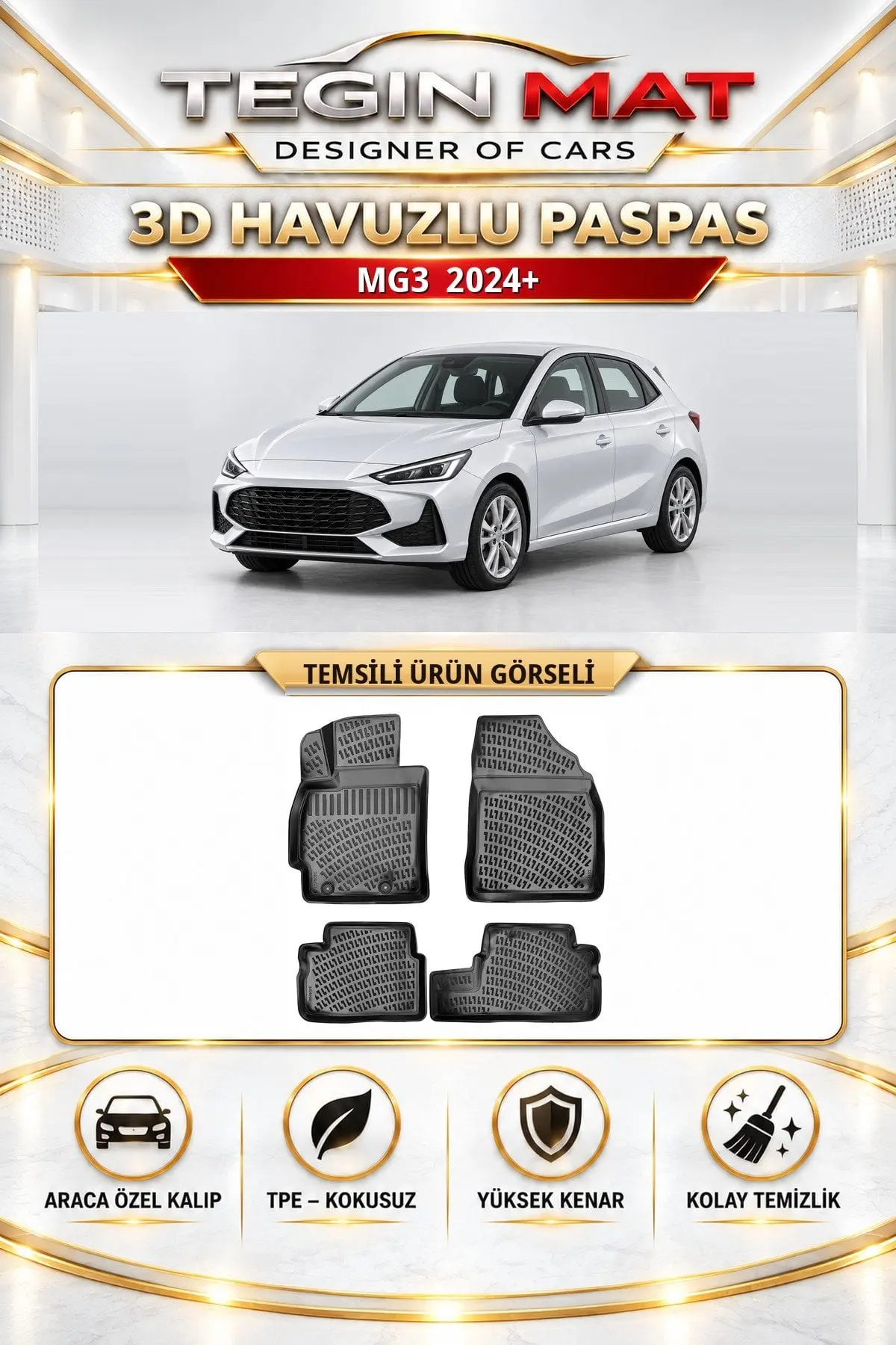 MG3 2024 Sonrası Araca Özel 3D Havuzlu Paspas Siyah (1)