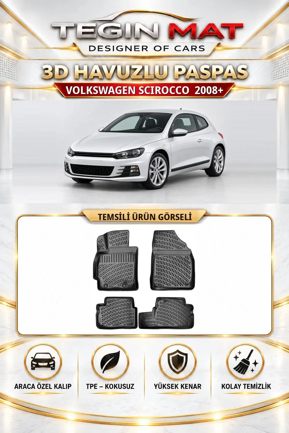 Volkswagen Scirocco 2008 Sonrası Araca Özel 3D Havuzlu Paspas Siyah (1)