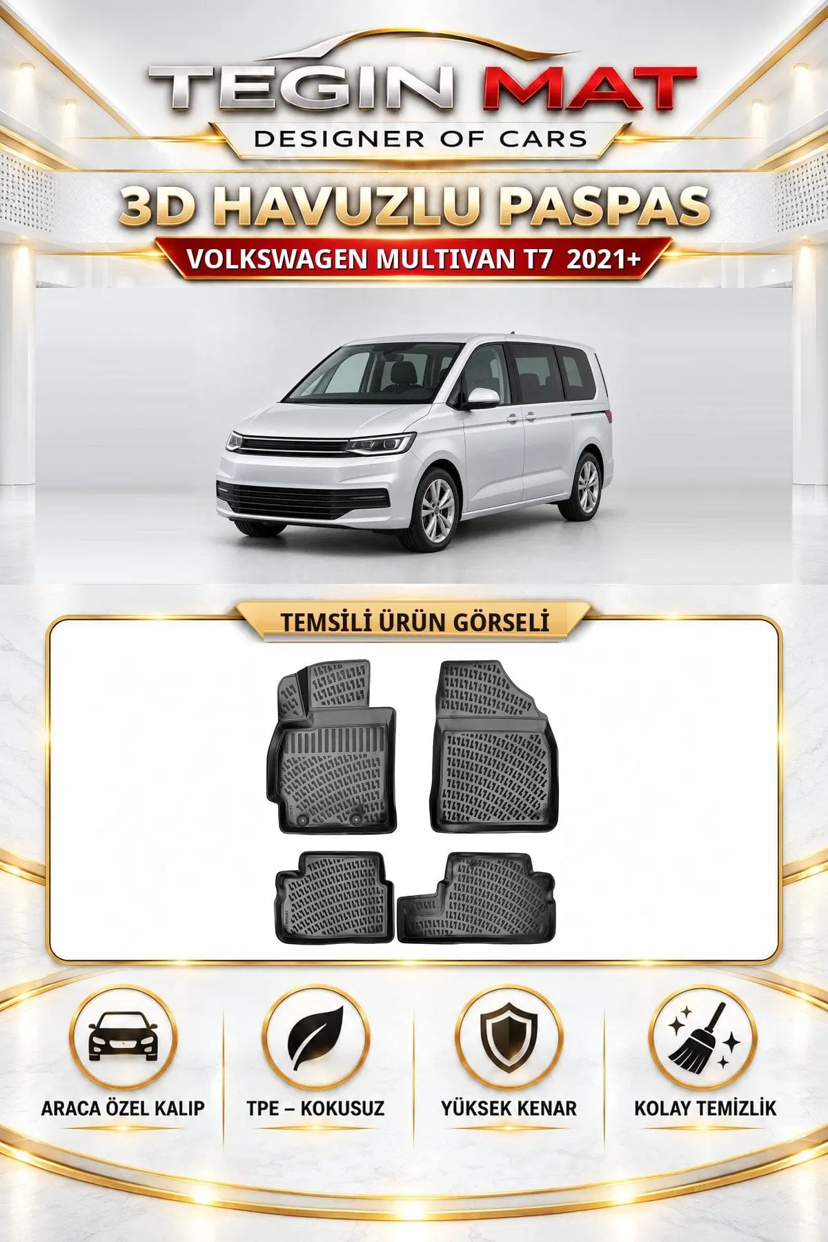 Volkswagen Multivan T7 2021 Sonrası Araca Özel 3D Havuzlu Paspas Siyah (1)