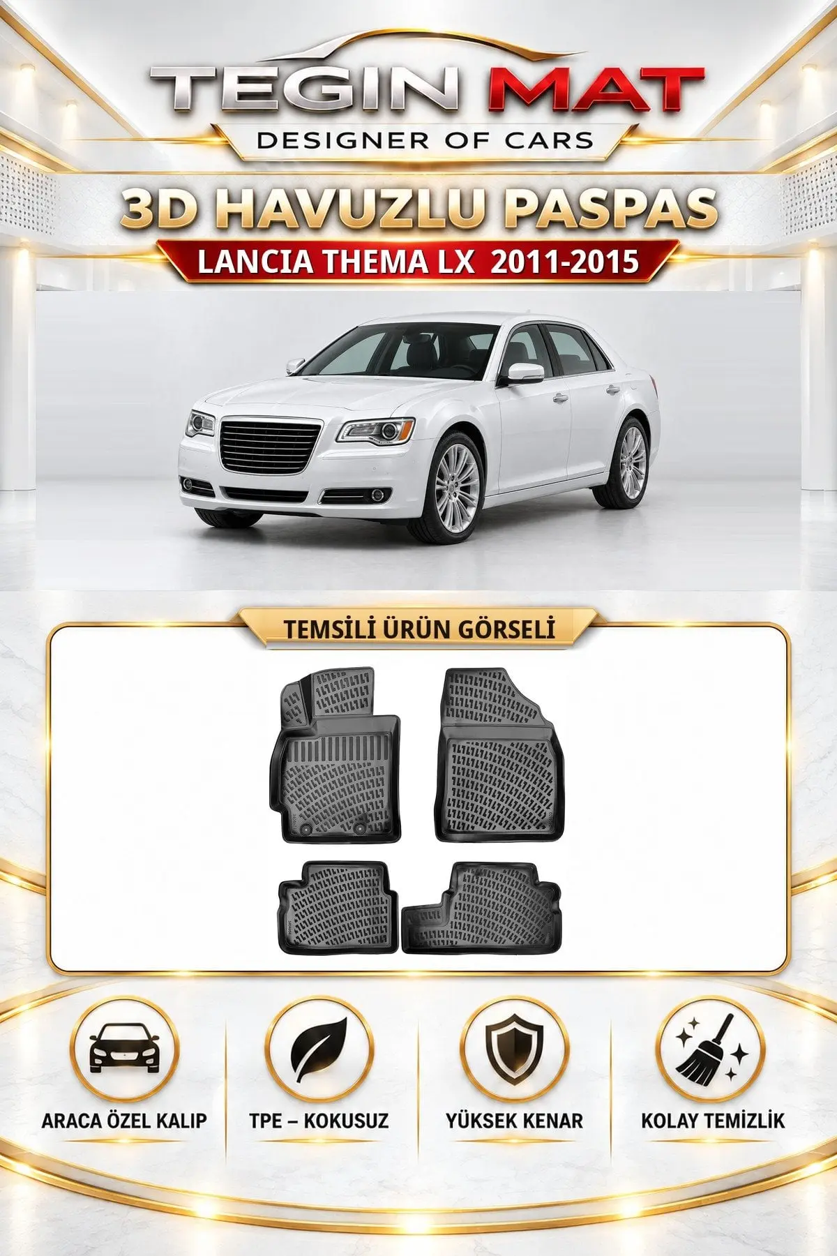 Lancia Thema LX 2011-2015 Araca Özel 3D Havuzlu Paspas Siyah (1)