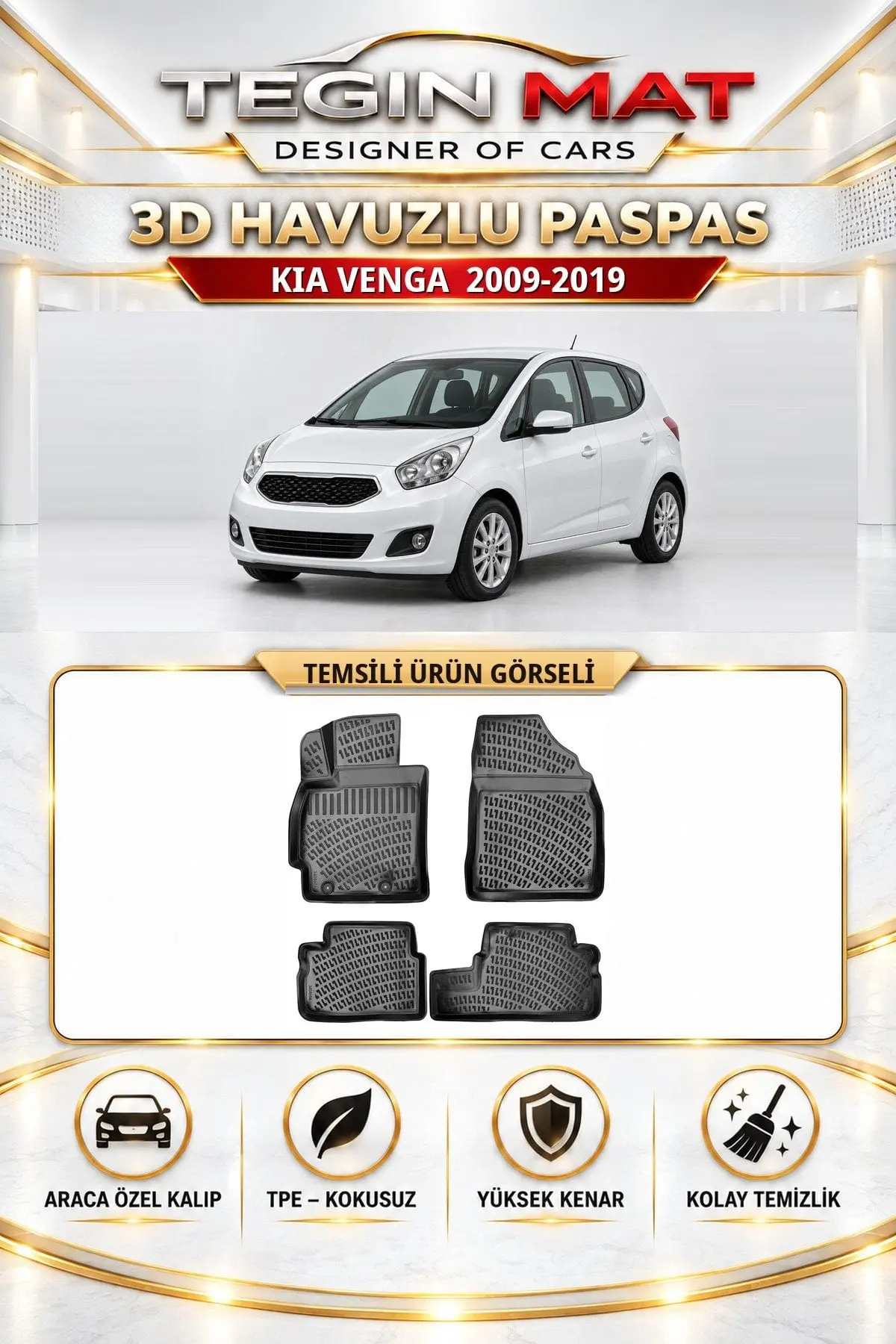 Kia Venga 2009-2019 Araca Özel 3D Havuzlu Paspas Siyah (1)