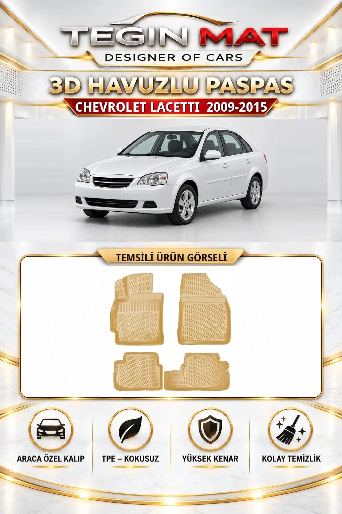 Chevrolet Lacetti 2009-2015 Araca Özel 3D Havuzlu Paspas Bej (1)